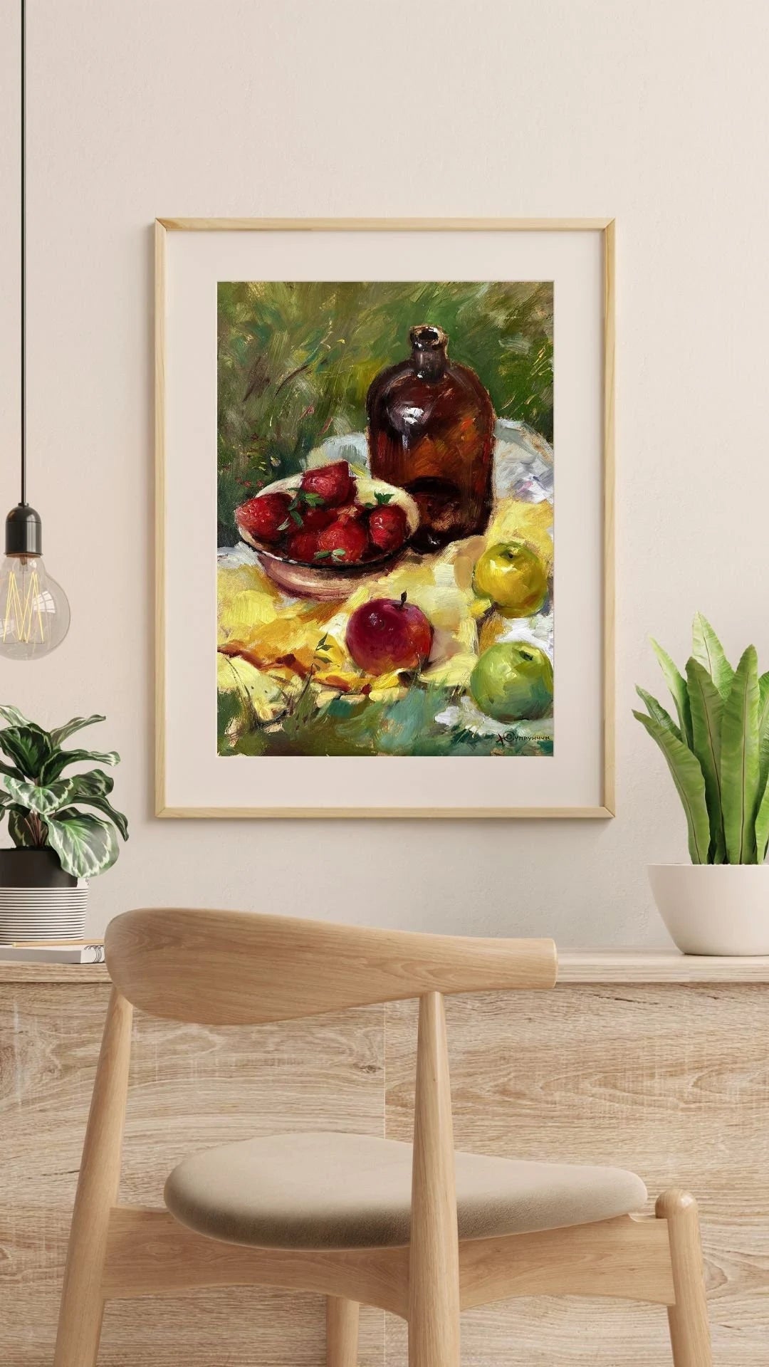 Original painting, gift, ukrainian painting, vintage, wall painting, still life, flower painting, Fruits on the table, artist Y. Suprunchuk