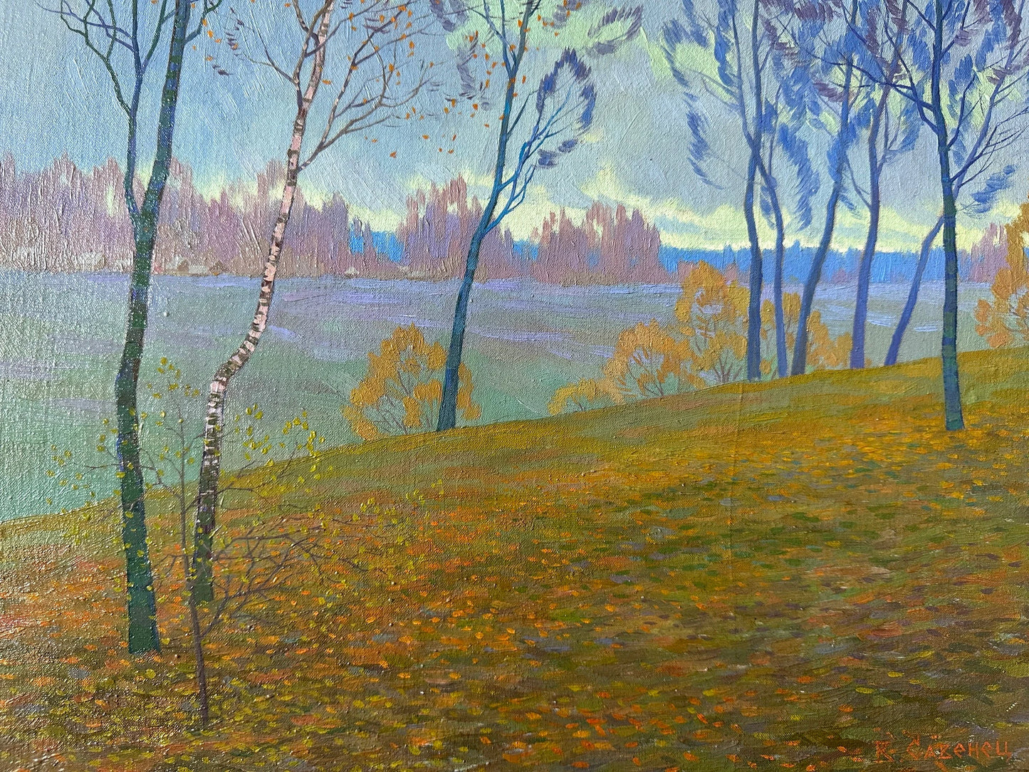 VINTAGE ORIGINAL PAINTING, oil painting, ukrainian painting, modern painting, impressionism, landscape, Autumn day, artist V. Savenets