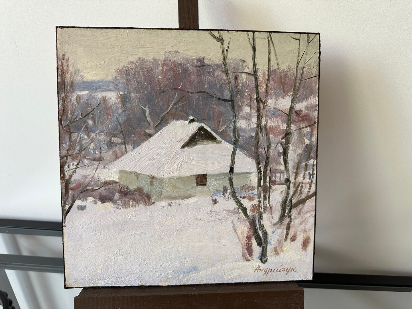 VINTAGE ORIGINAL PAINTING, oil painting, ukrainian painting, impressionism, landscape, Winter day, 1975, artist M. Andriychuk