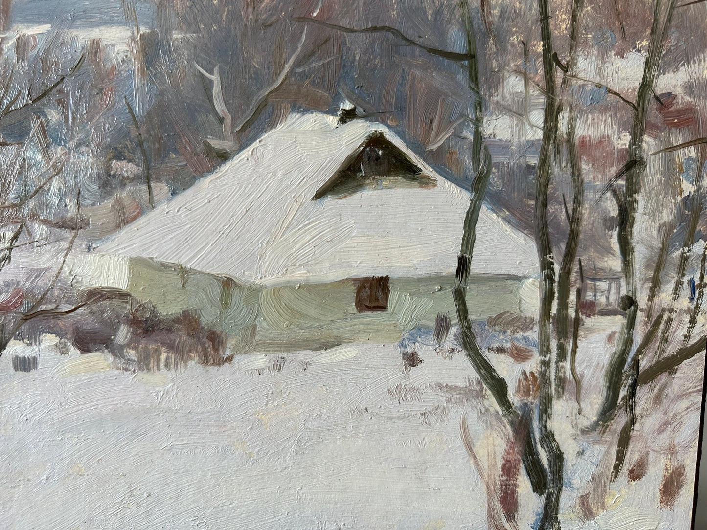 VINTAGE ORIGINAL PAINTING, oil painting, ukrainian painting, impressionism, landscape, Winter day, 1975, artist M. Andriychuk