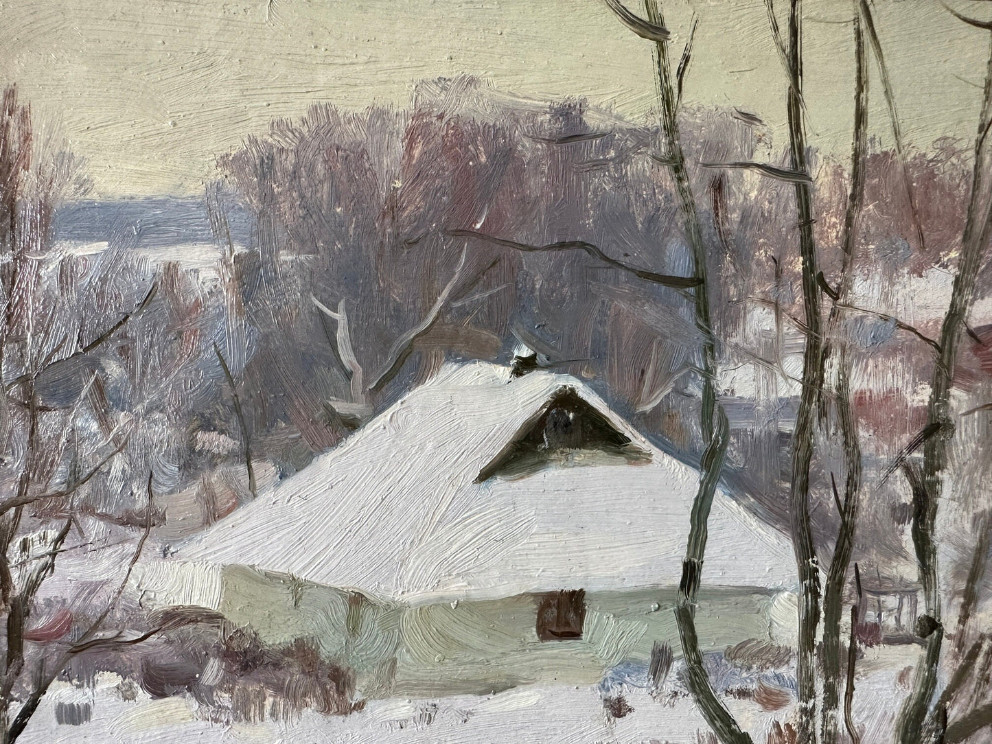 VINTAGE ORIGINAL PAINTING, oil painting, ukrainian painting, impressionism, landscape, Winter day, 1975, artist M. Andriychuk