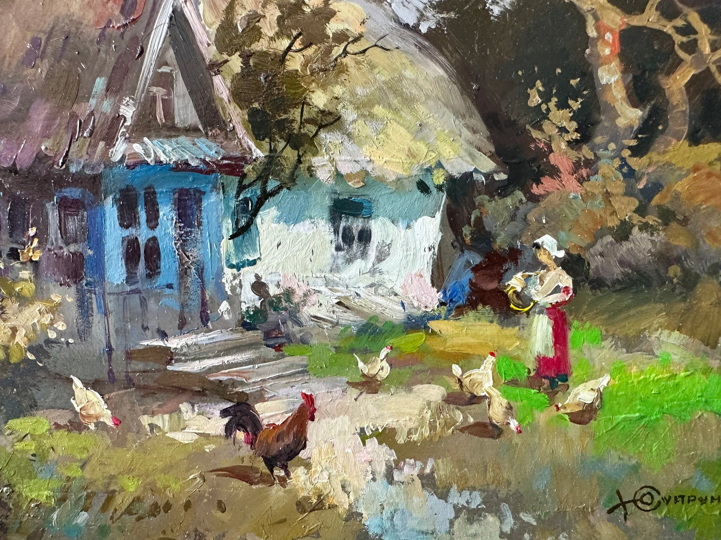 ORIGINAL PAINTING, modern painting, oil painting, impressionism, landscape, rural landscape, Country yard, 2020s, artist Y. Suprunchuk