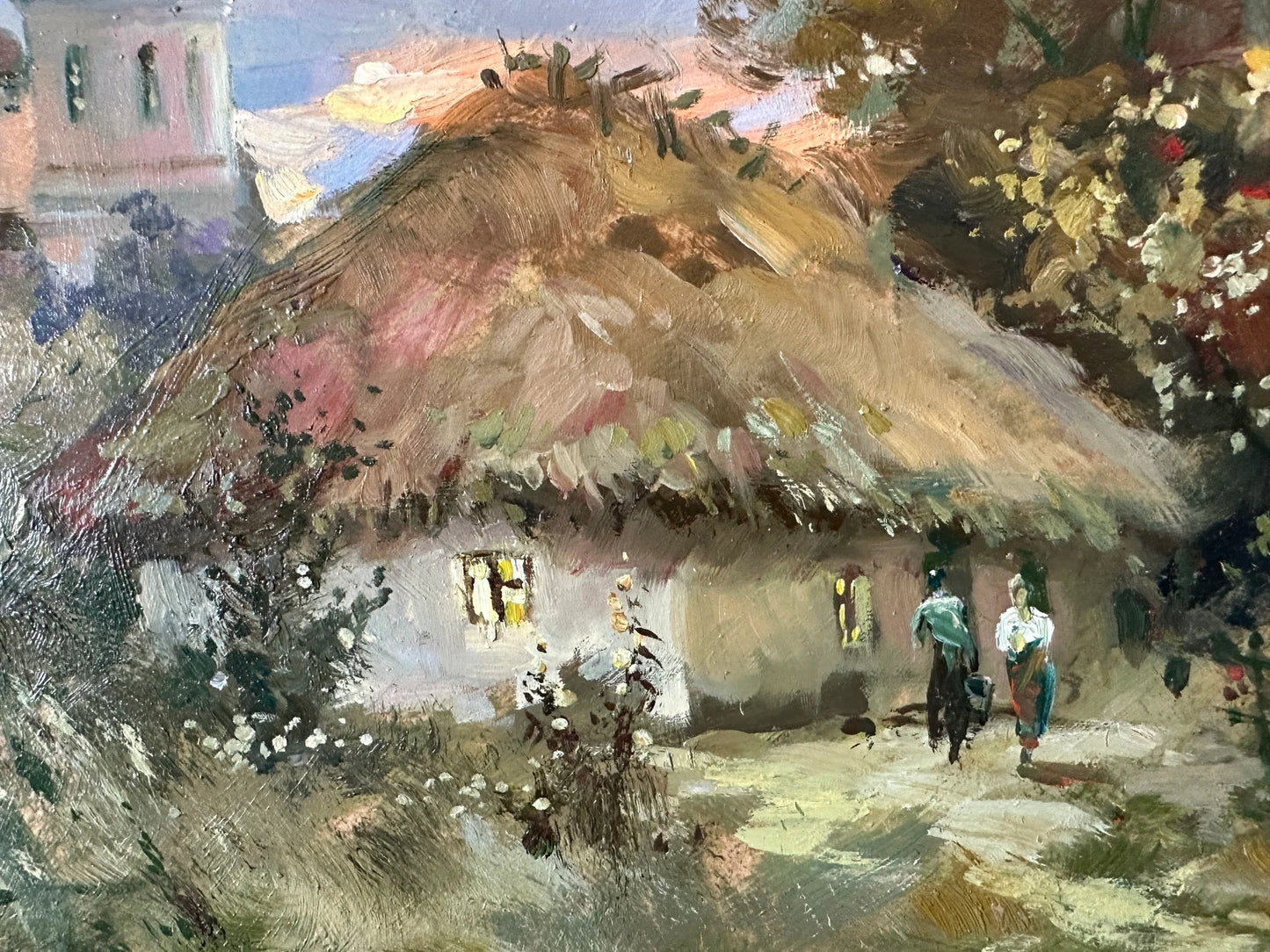 Original painting, gift, ukrainian painting, vintage, wall painting, wall art, landscape, Old house, In the village, artist Y. Suprunchuk