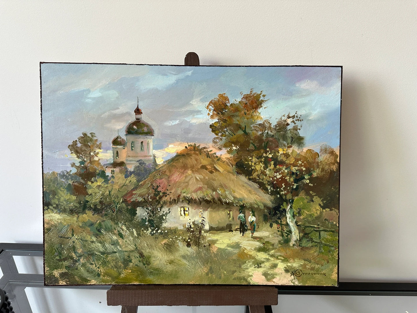 Original painting, gift, ukrainian painting, vintage, wall painting, wall art, landscape, Old house, In the village, artist Y. Suprunchuk