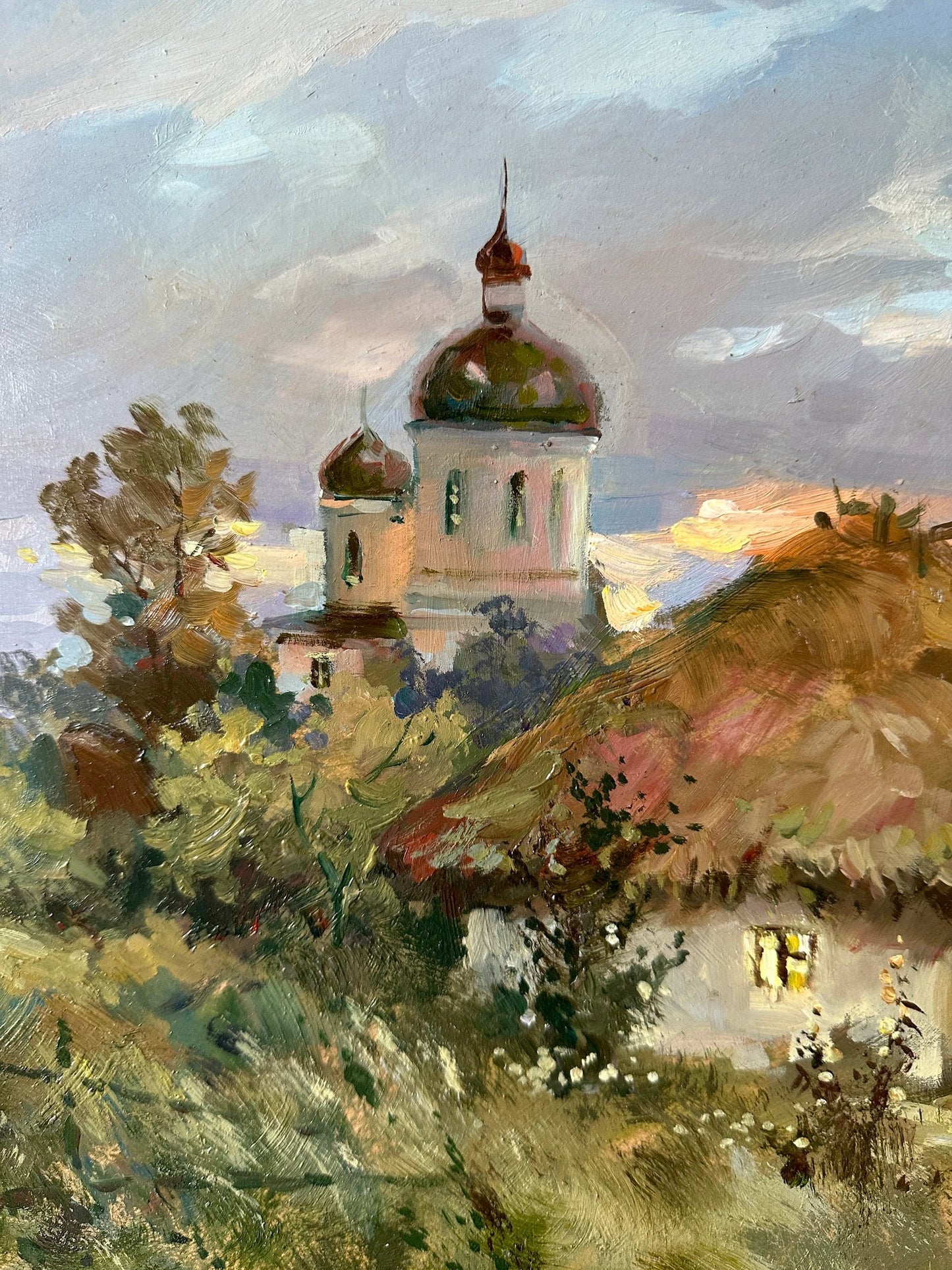 Original painting, gift, ukrainian painting, vintage, wall painting, wall art, landscape, Old house, In the village, artist Y. Suprunchuk