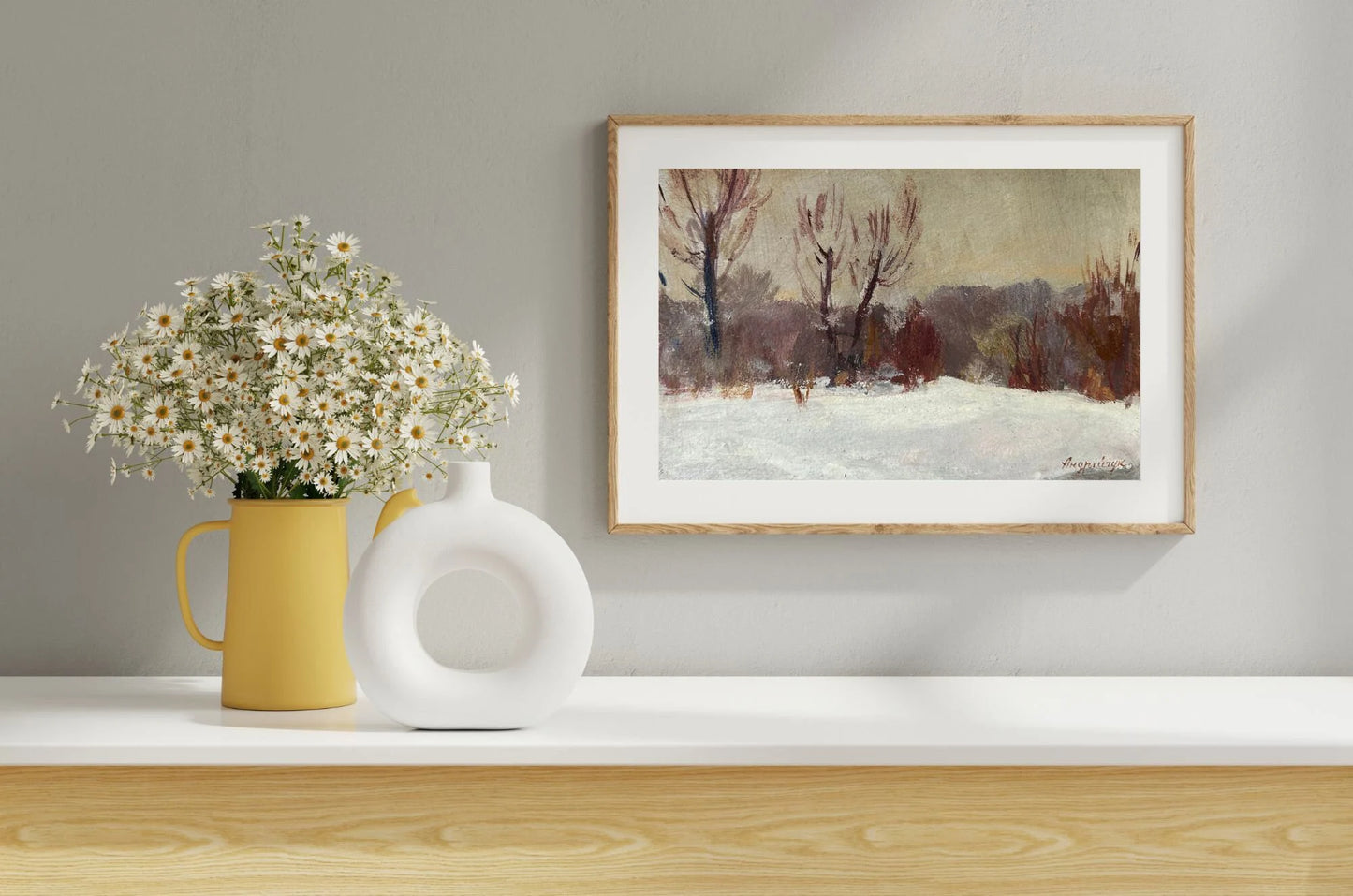 Original oil painting, gift, ukrainian painting, vintage, wall art, impressionism, landscape, Winter day, artist M. Andriychuk