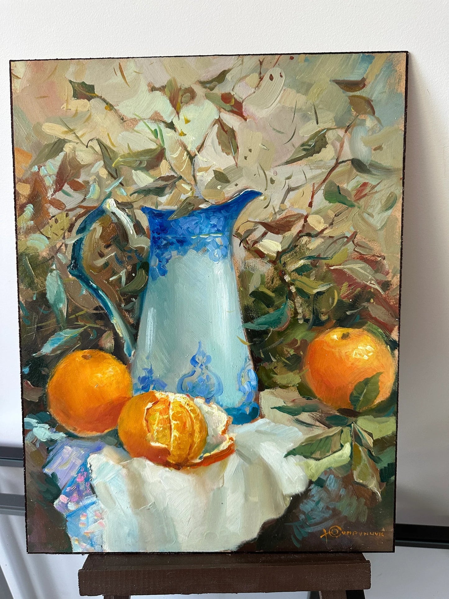 Original painting, gift, ukrainian painting, vintage, wall painting, abstract art, still life, Fruit and jug, artist Y. Suprunchuk