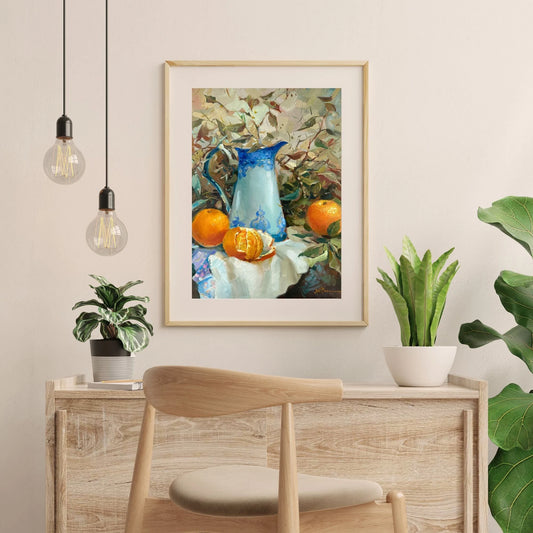 Original painting, gift, ukrainian painting, vintage, wall painting, abstract art, still life, Fruit and jug, artist Y. Suprunchuk