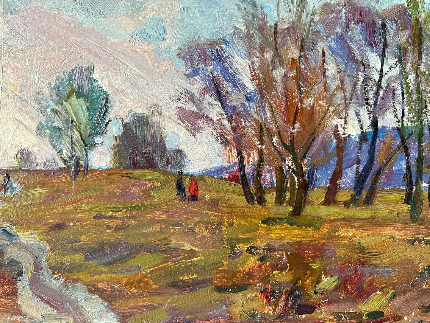 Original oil painting, gift, ukrainian painting, vintage, wall art, impressionism, landscape, Autumn day, 1973, artist M. Andriychuk