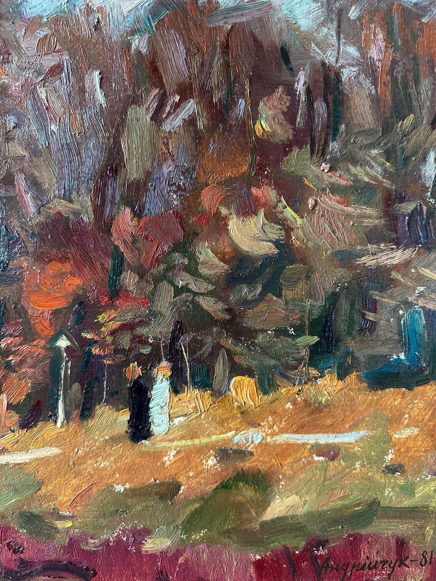 Original oil painting, gift for her, ukrainian painting, vintage, wall art, impressionism, landscape, Autumn day, artist M. Andriychuk