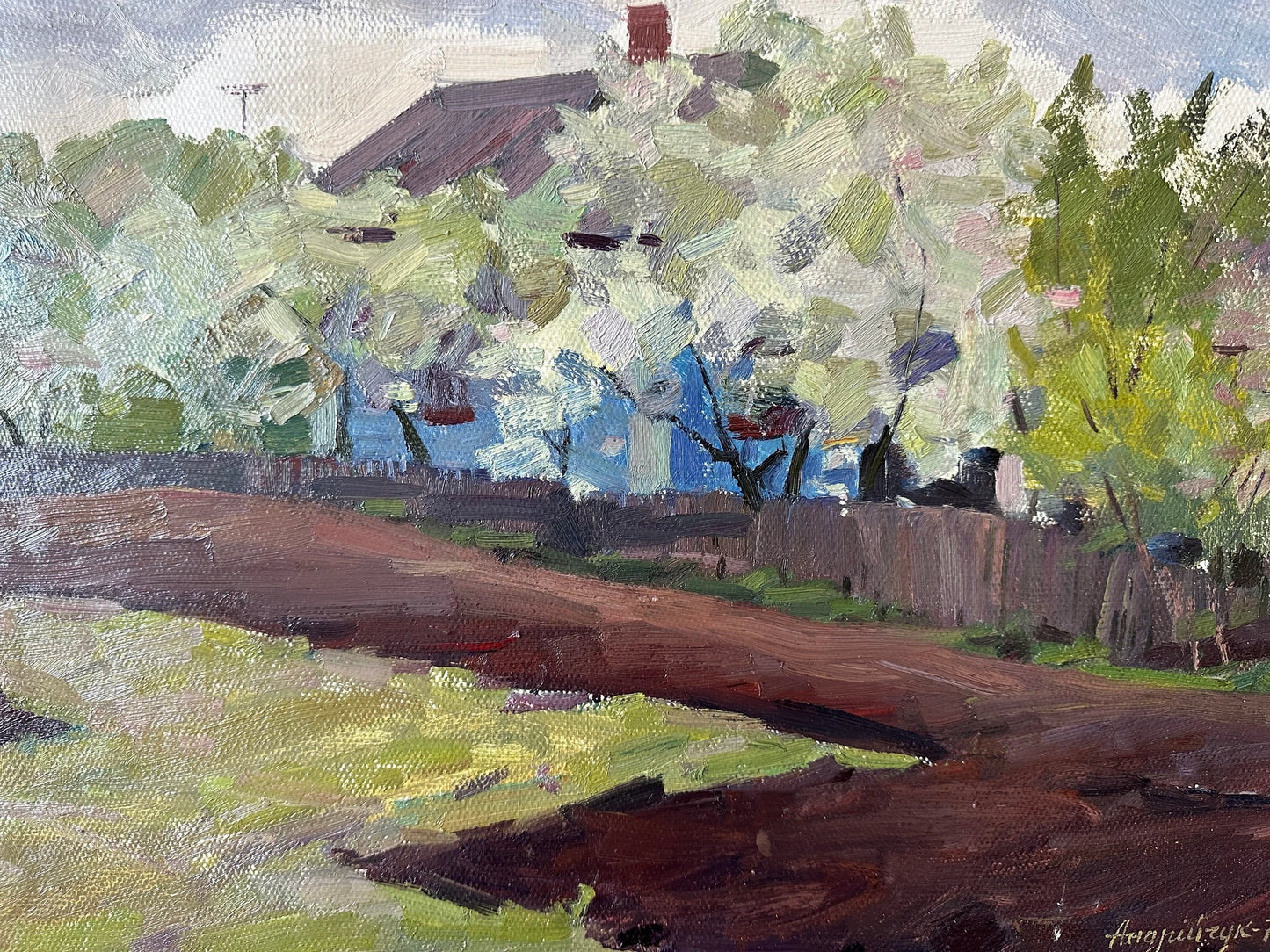 Original oil painting, gift, ukrainian painting, vintage, wall art, impressionism, landscape, Spring day, 1977, artist M. Andriychuk