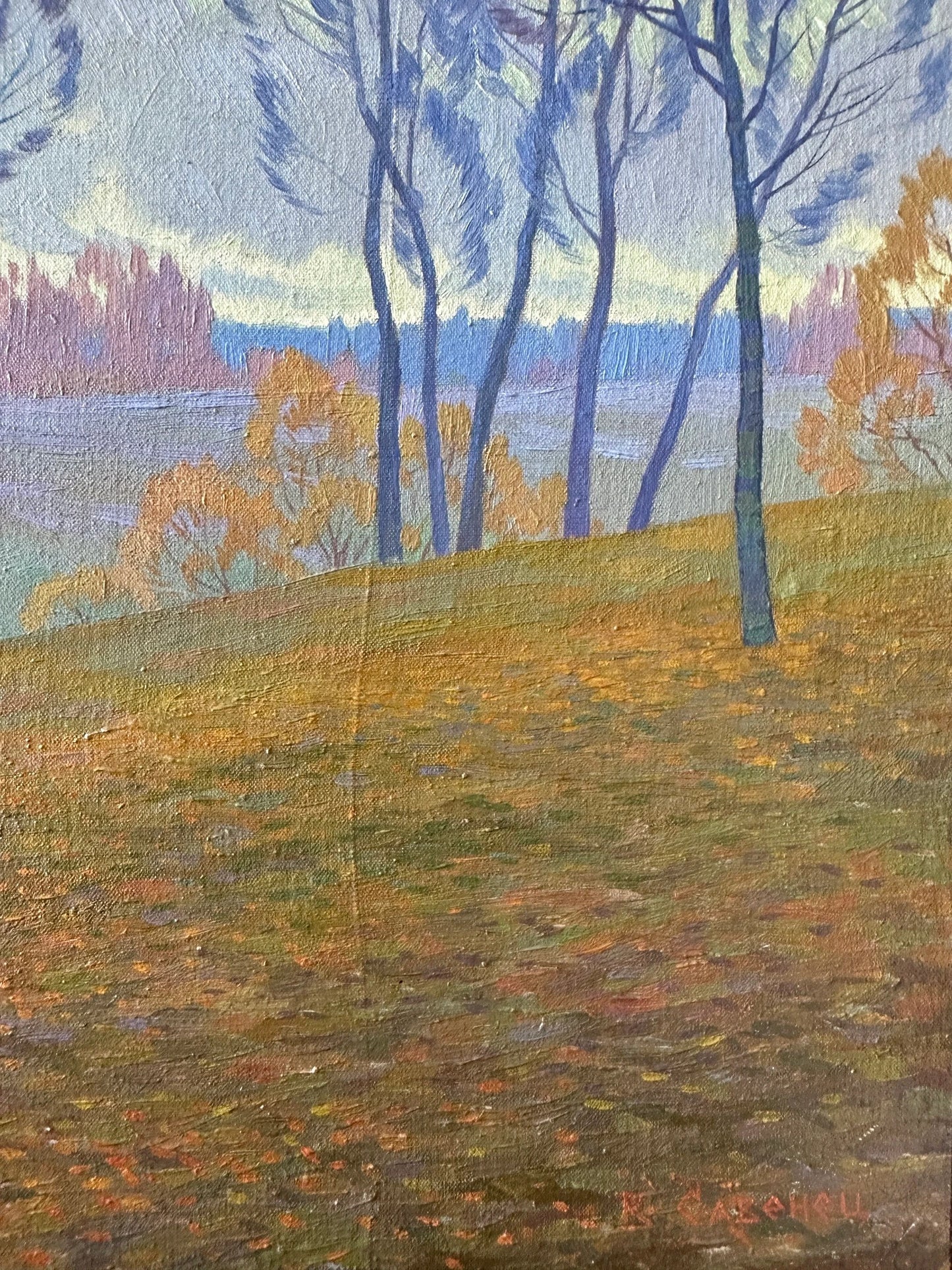 VINTAGE ORIGINAL PAINTING, oil painting, ukrainian painting, modern painting, impressionism, landscape, Autumn day, artist V. Savenets