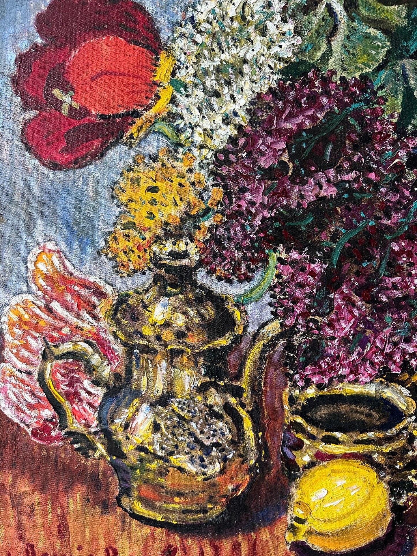 Vintage painting, gift for her, handmade painting, wall painting, still life, flower painting, Tea break, May tea, artist L. Litvin