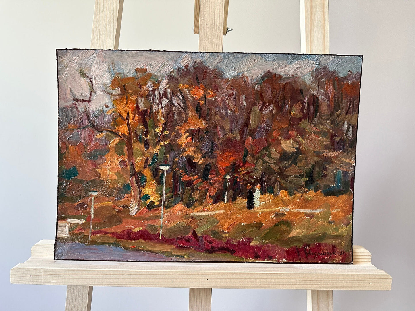 Original oil painting, gift for her, ukrainian painting, vintage, wall art, impressionism, landscape, Autumn day, artist M. Andriychuk