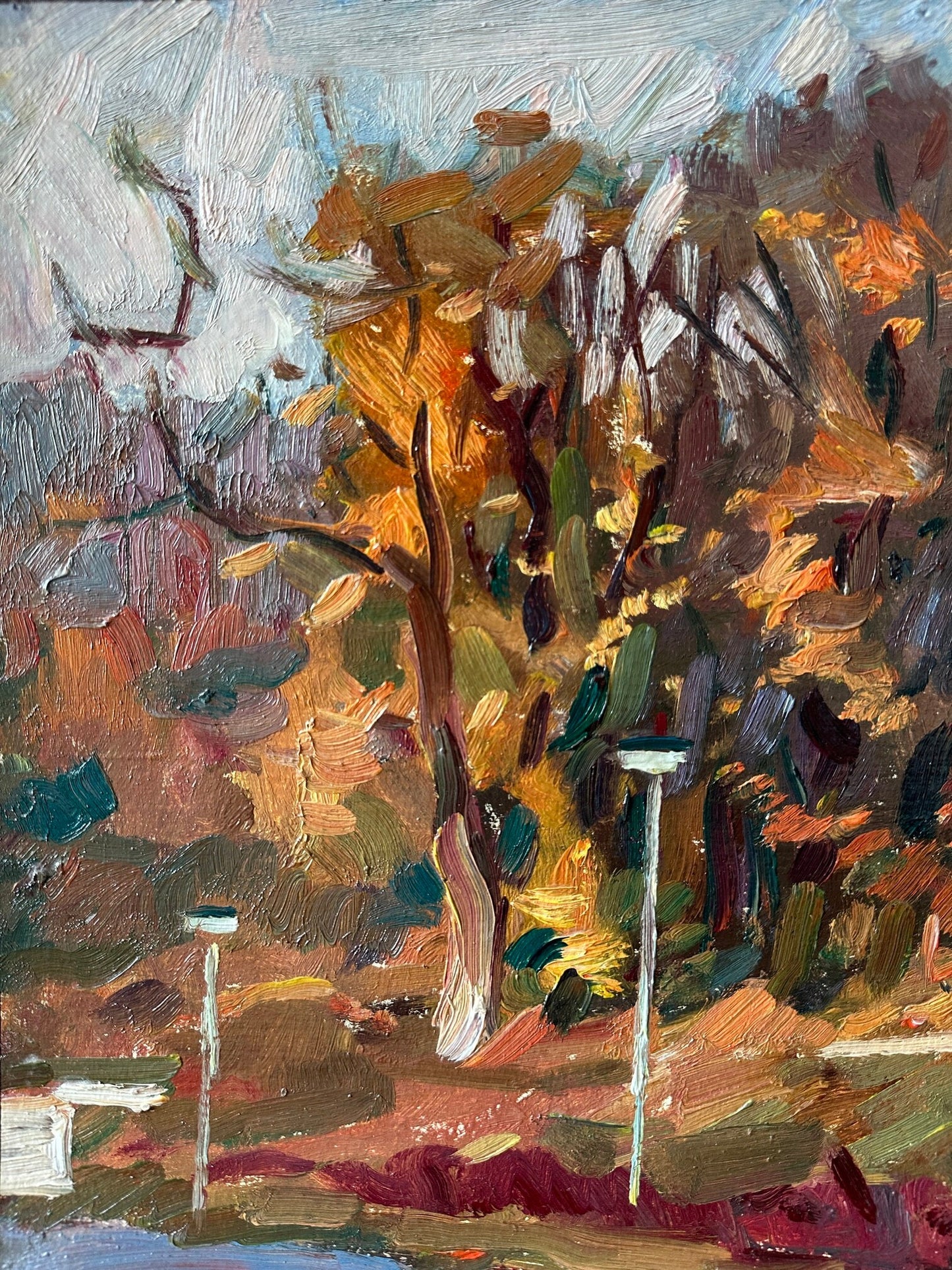 Original oil painting, gift for her, ukrainian painting, vintage, wall art, impressionism, landscape, Autumn day, artist M. Andriychuk