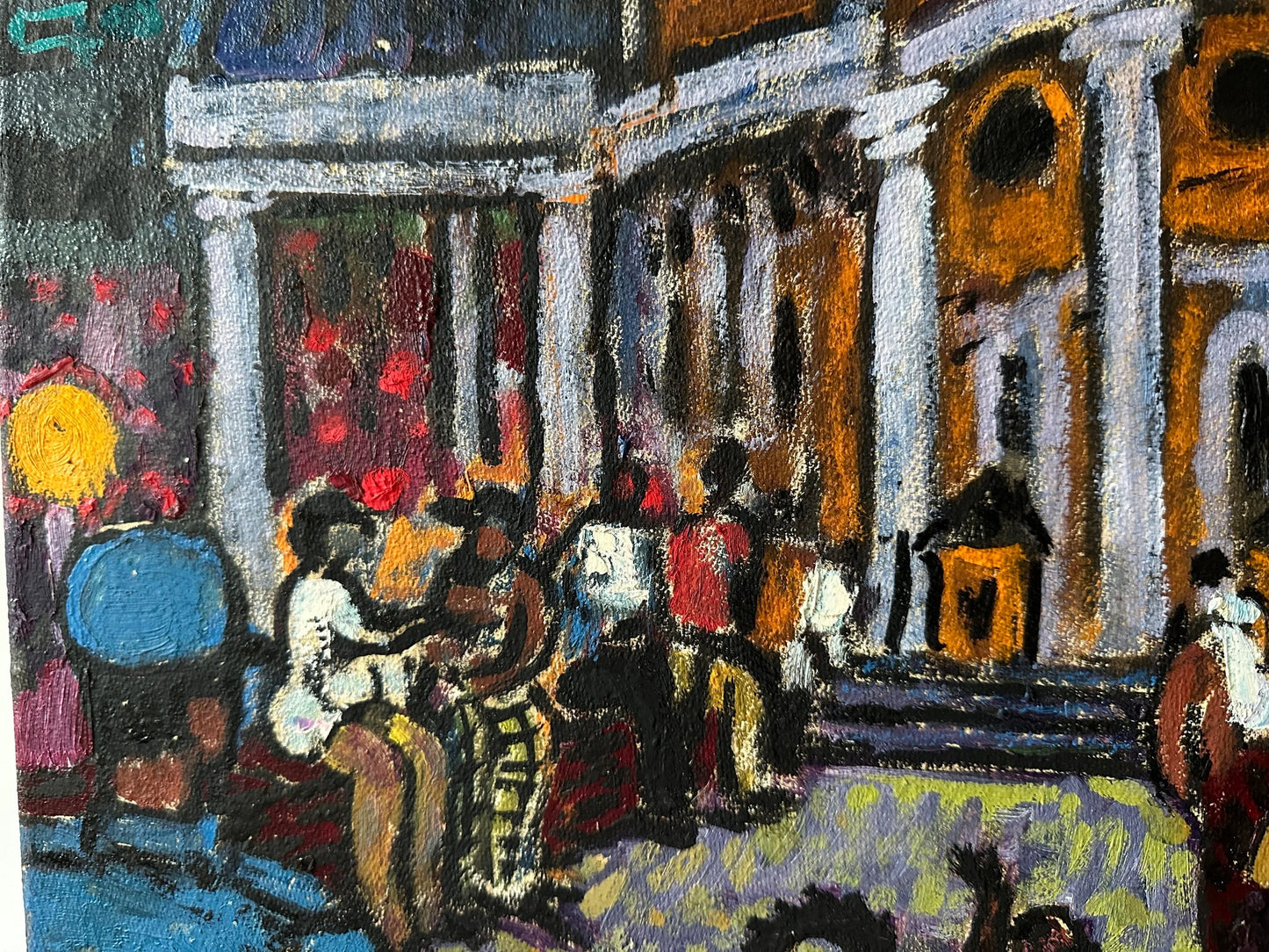 Vintage painting, gift for her, handmade painting, wall art, impressionism, cityscape, Square in the city, artist L. Litvin