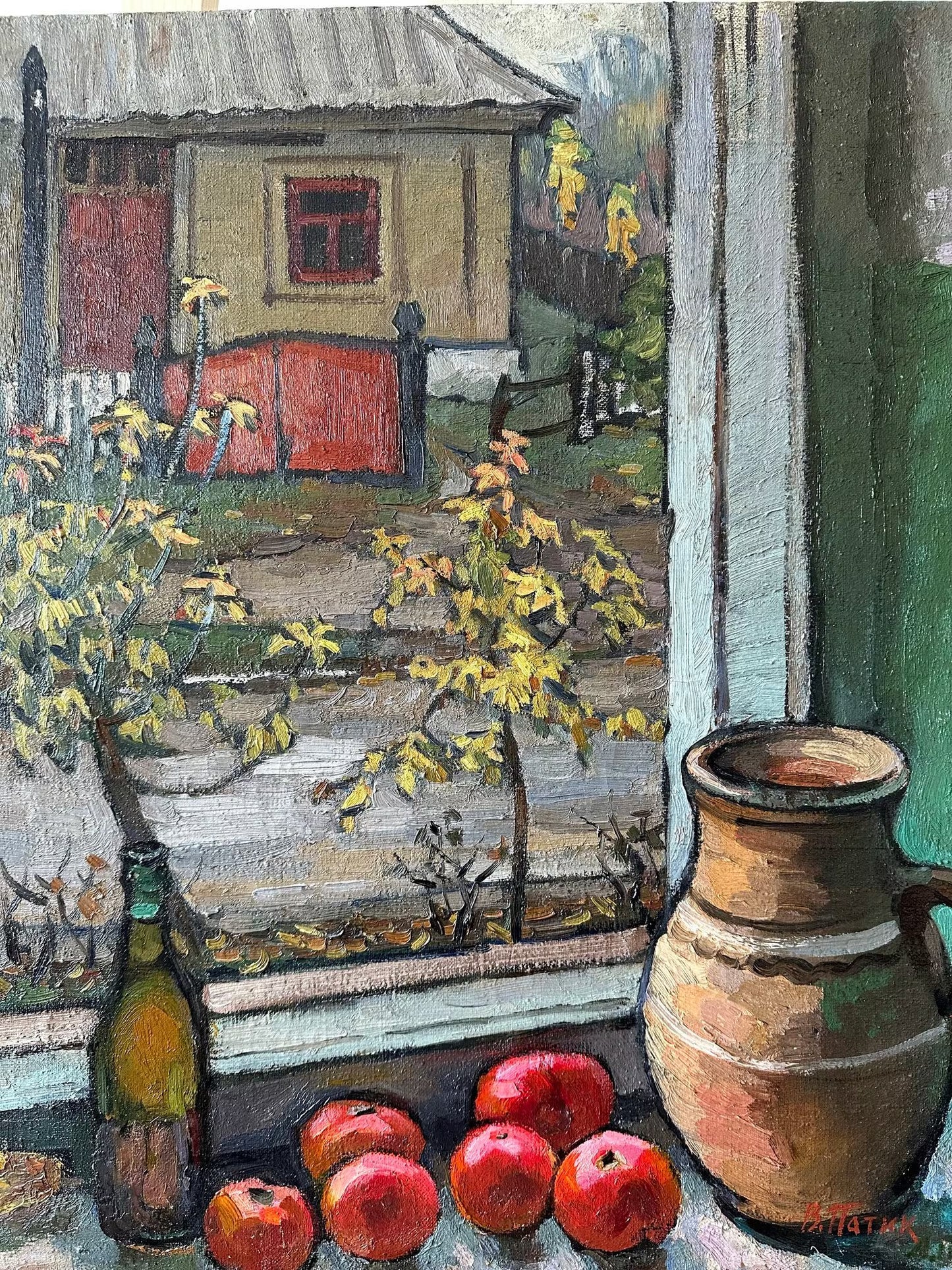 Original painting, ukrainian painting, vintage, wall art, impressionism, landscape, View outside the window, artist V. Patyk