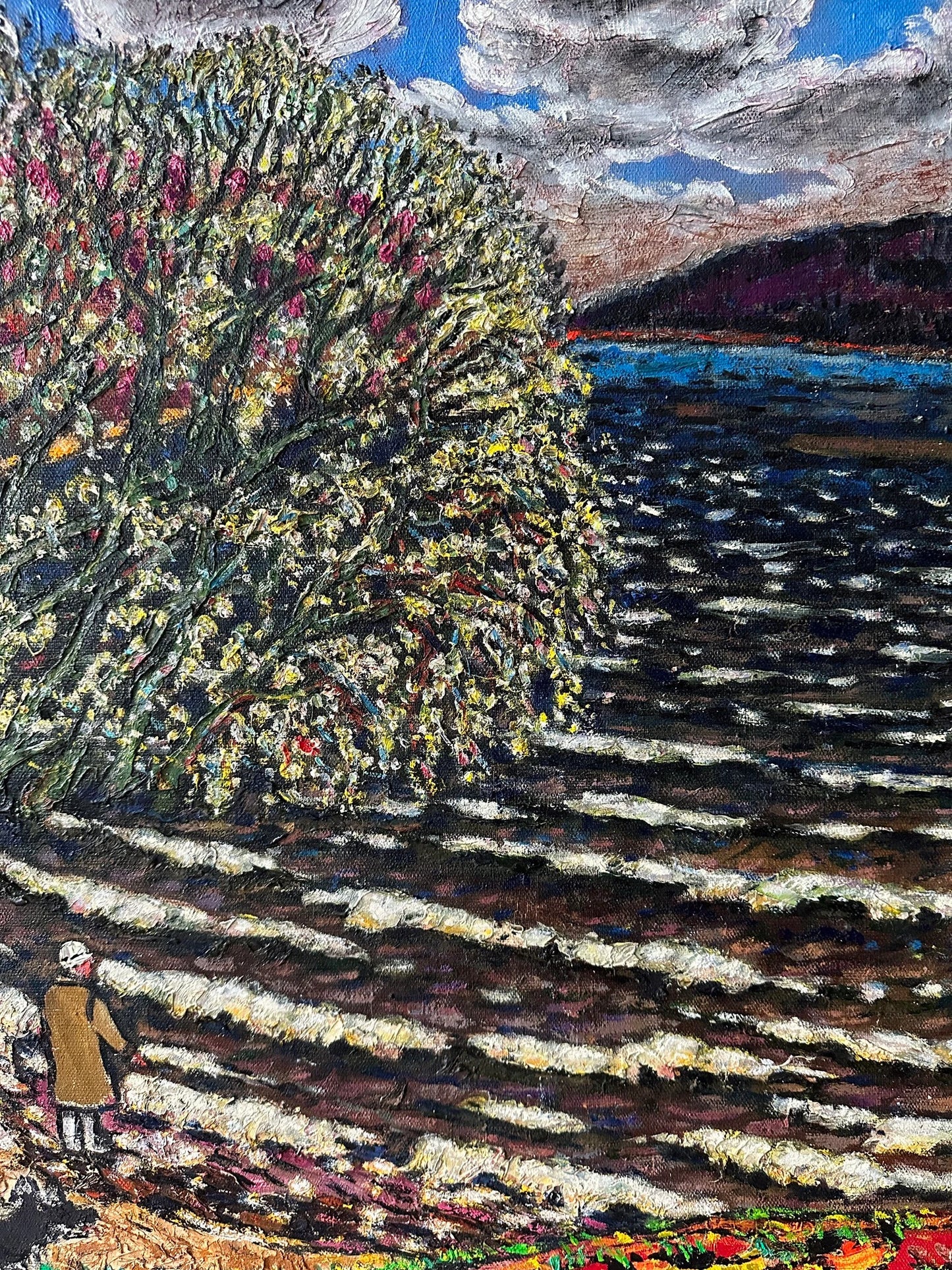 Vintage painting, gift for her, handmade painting, wall art, impressionism, landscape, On the bank of the river, artist L. Litvin