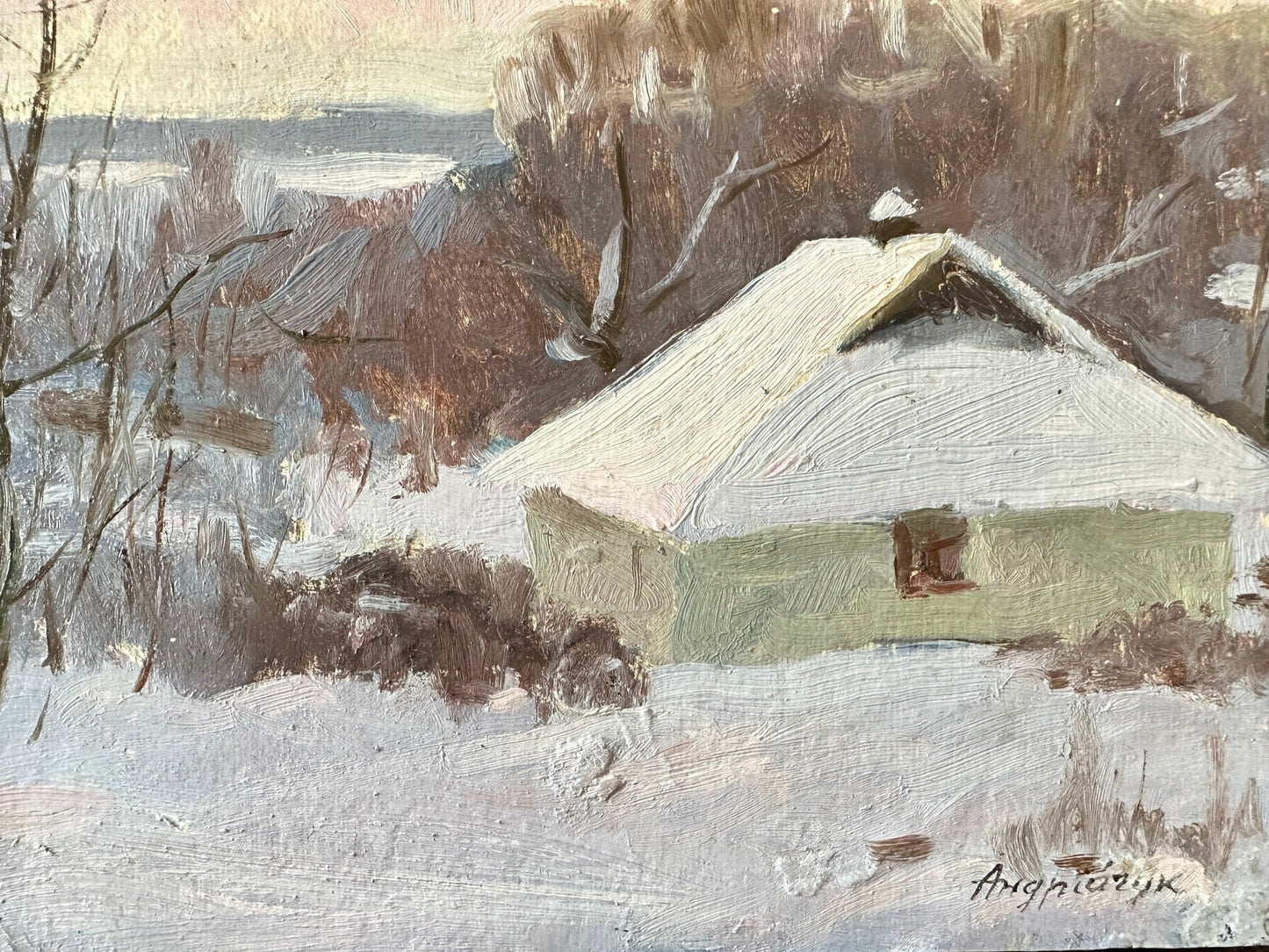 Original painting, ukrainian painting, vintage, wall art, impressionism, landscape, Winter day, artist M. Andriychuk