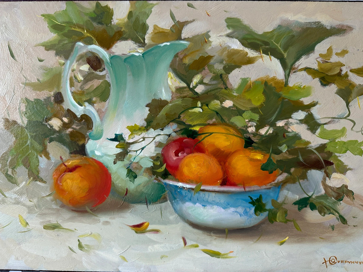 Original painting, gift for her, handmade painting, wall painting, still life, Summer fruits, Apricot, artist Y. Suprunchuk