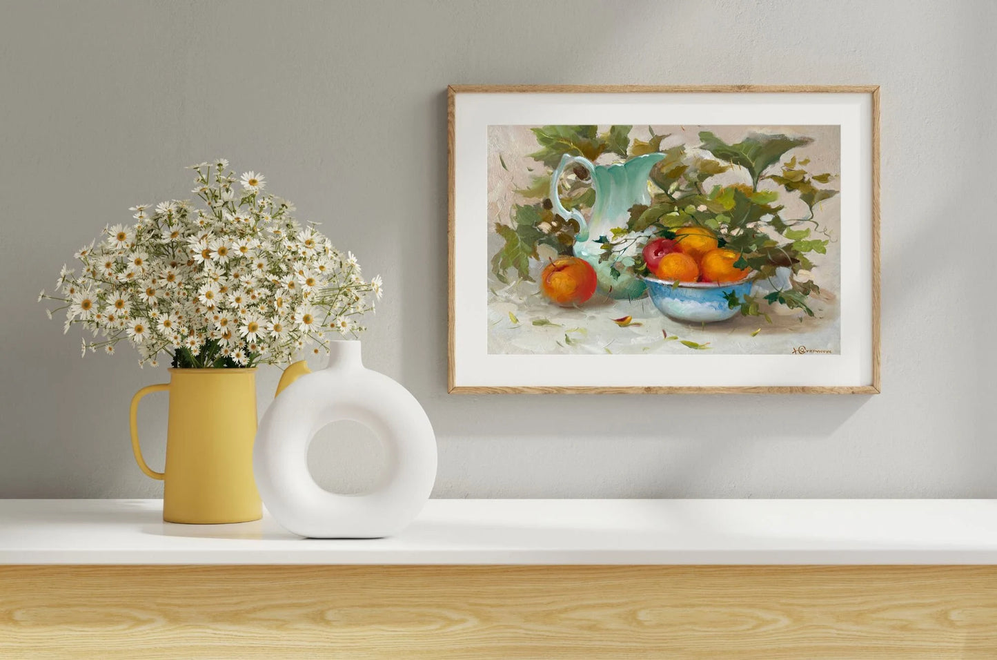 Original painting, gift for her, handmade painting, wall painting, still life, Summer fruits, Apricot, artist Y. Suprunchuk