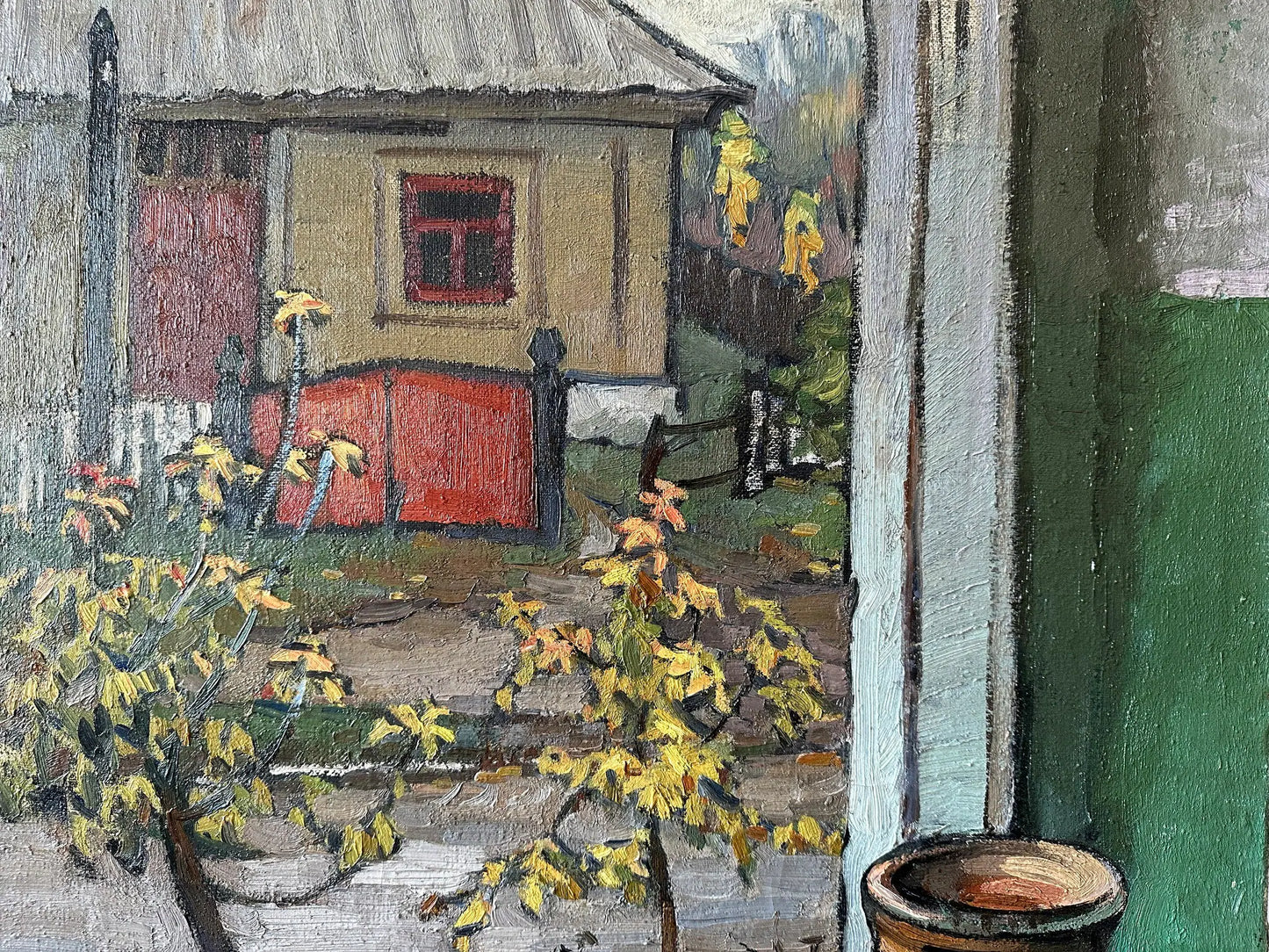 Original painting, ukrainian painting, vintage, wall art, impressionism, landscape, View outside the window, artist V. Patyk