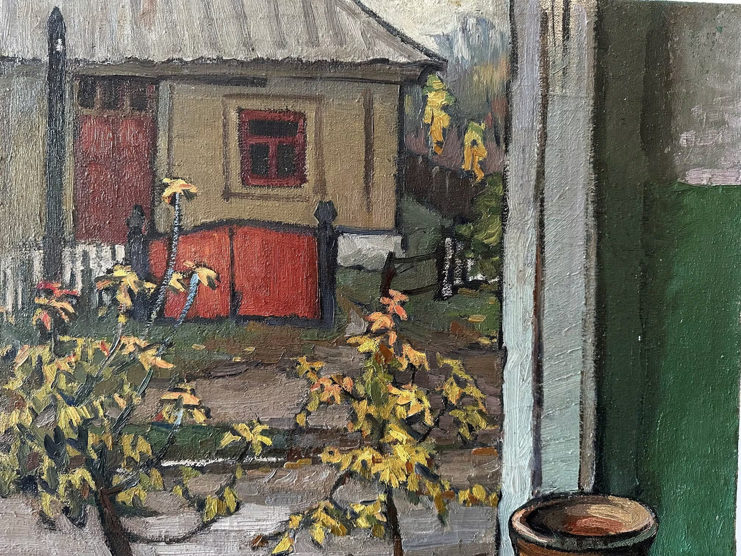 Original painting, ukrainian painting, vintage, wall art, impressionism, landscape, View outside the window, artist V. Patyk