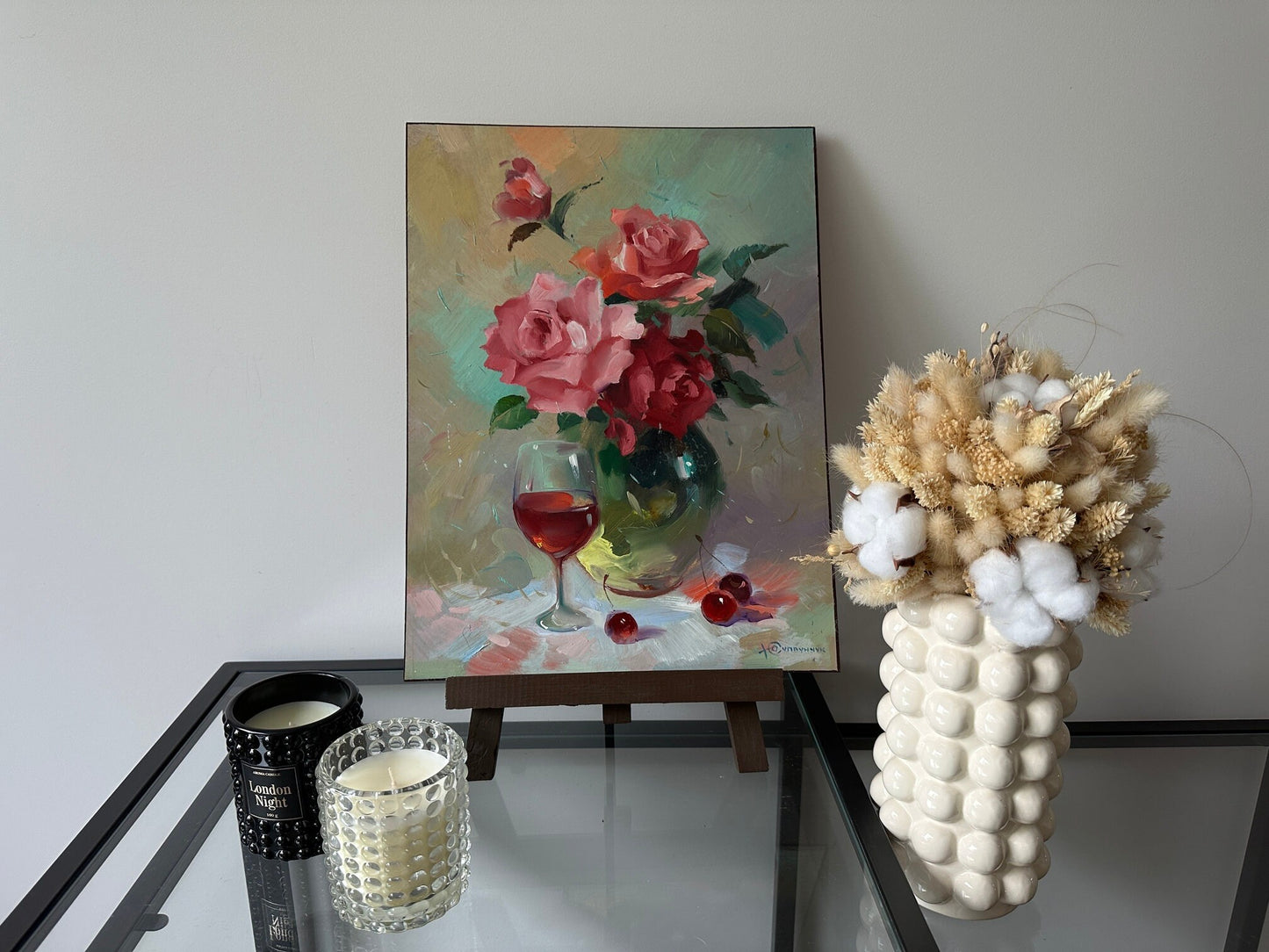 Original painting, gift, ukrainian painting, vintage, wall painting, still life, flower painting, Rose, artist Y. Suprunchuk