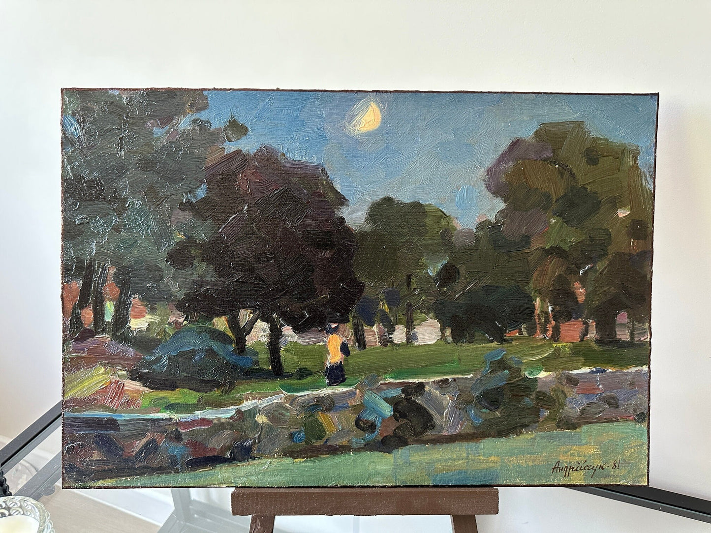 Original painting, ukrainian painting, vintage, wall art, impressionism, landscape, Evening in the park, artist M. Andriychuk