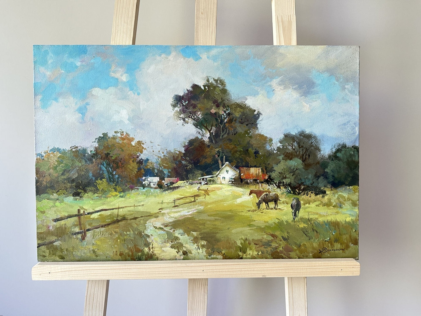 ORIGINAL PAINTING, vintage oil painting, modern painting, oil painting, impressionism, landscape, On the meadow, artist Y. Suprunchuk