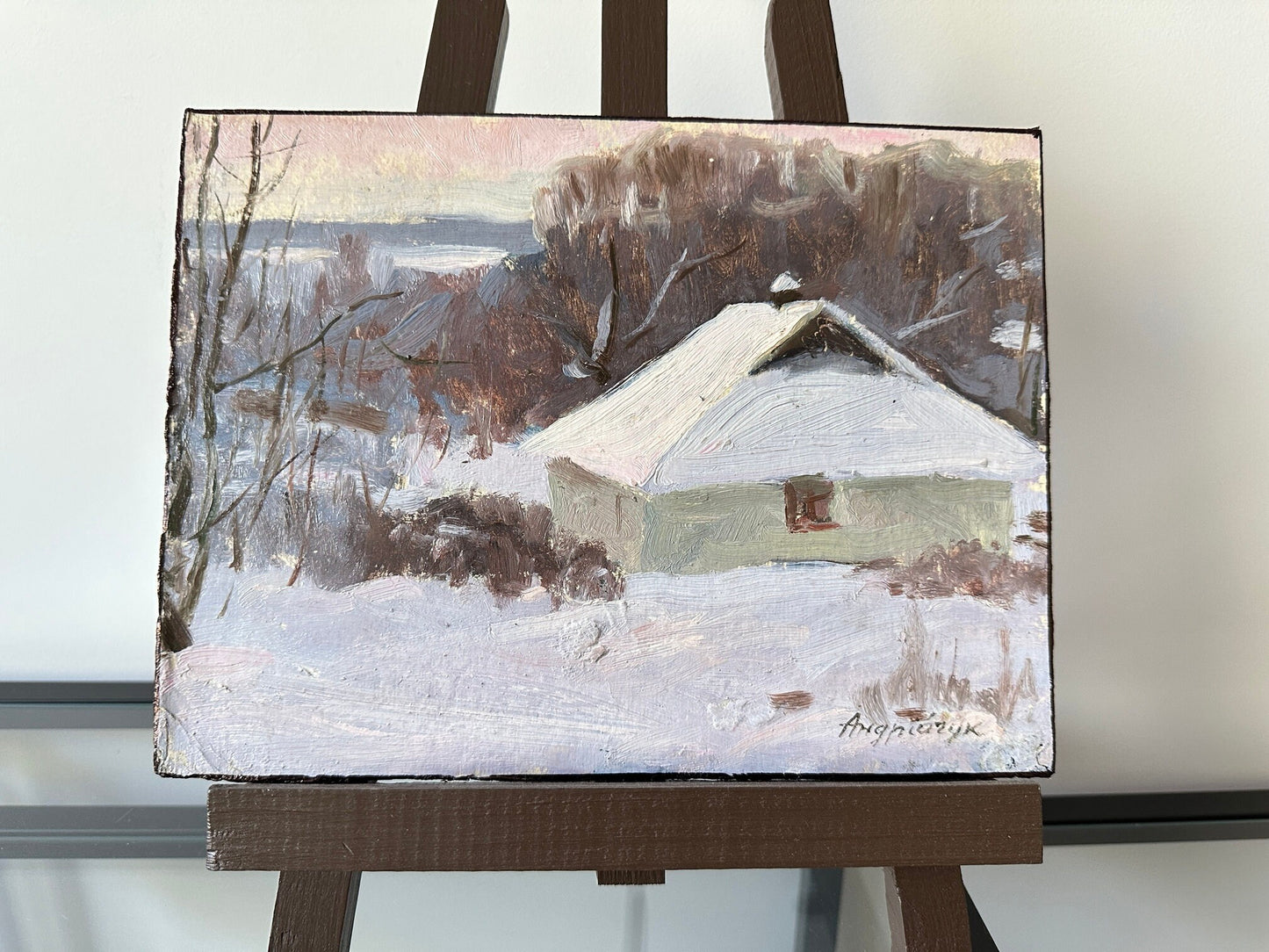 Original painting, ukrainian painting, vintage, wall art, impressionism, landscape, Winter day, artist M. Andriychuk