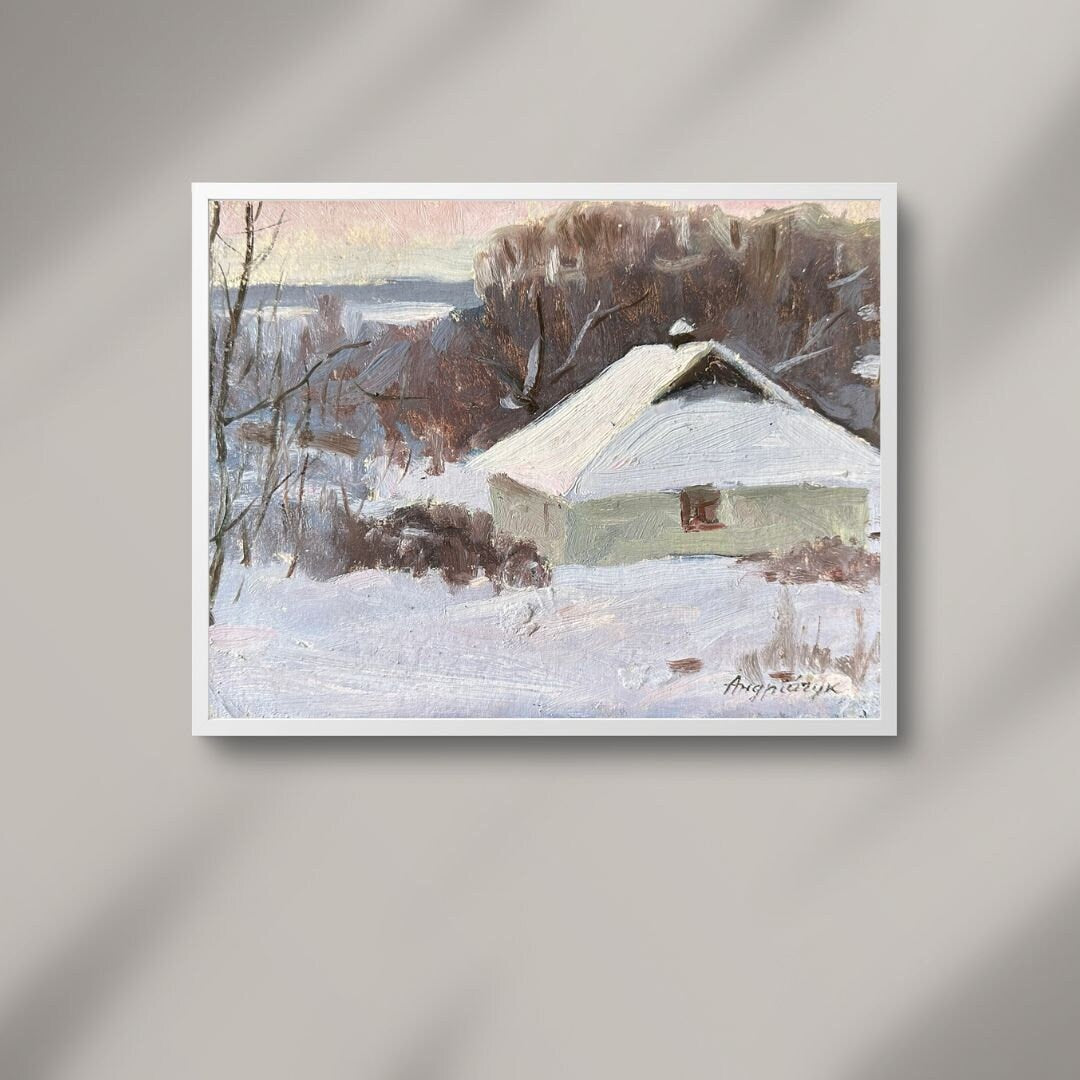 Original painting, ukrainian painting, vintage, wall art, impressionism, landscape, Winter day, artist M. Andriychuk