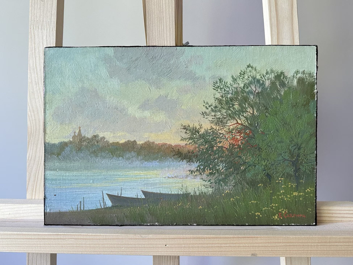 VINTAGE ORIGINAL PAINTING, oil painting, ukrainian painting, impressionism, landscape, Summer evening, artist V. Savenets