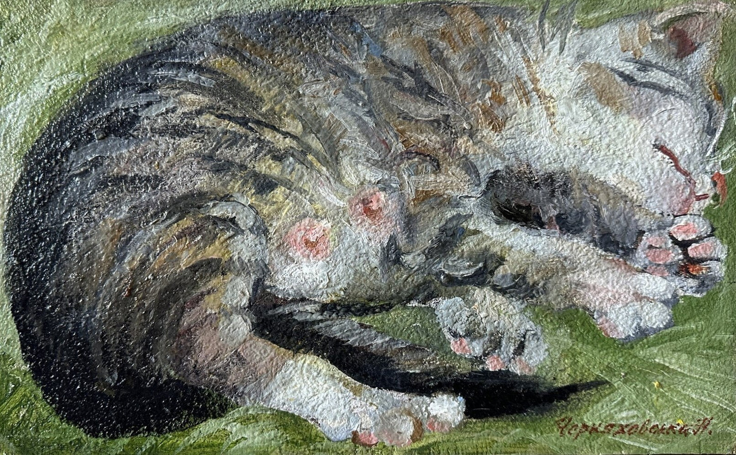 Original painting, gift, ukrainian painting, vintage, wall painting, animals, cat, sweet dream, artist N. Chernyakhovskaya