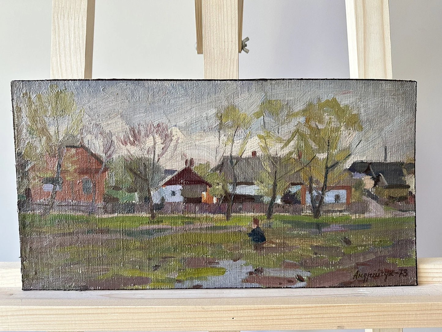 Original painting, ukrainian painting, vintage, wall art, impressionism, landscape, On the outskirts of the village, artist M. Andriychuk