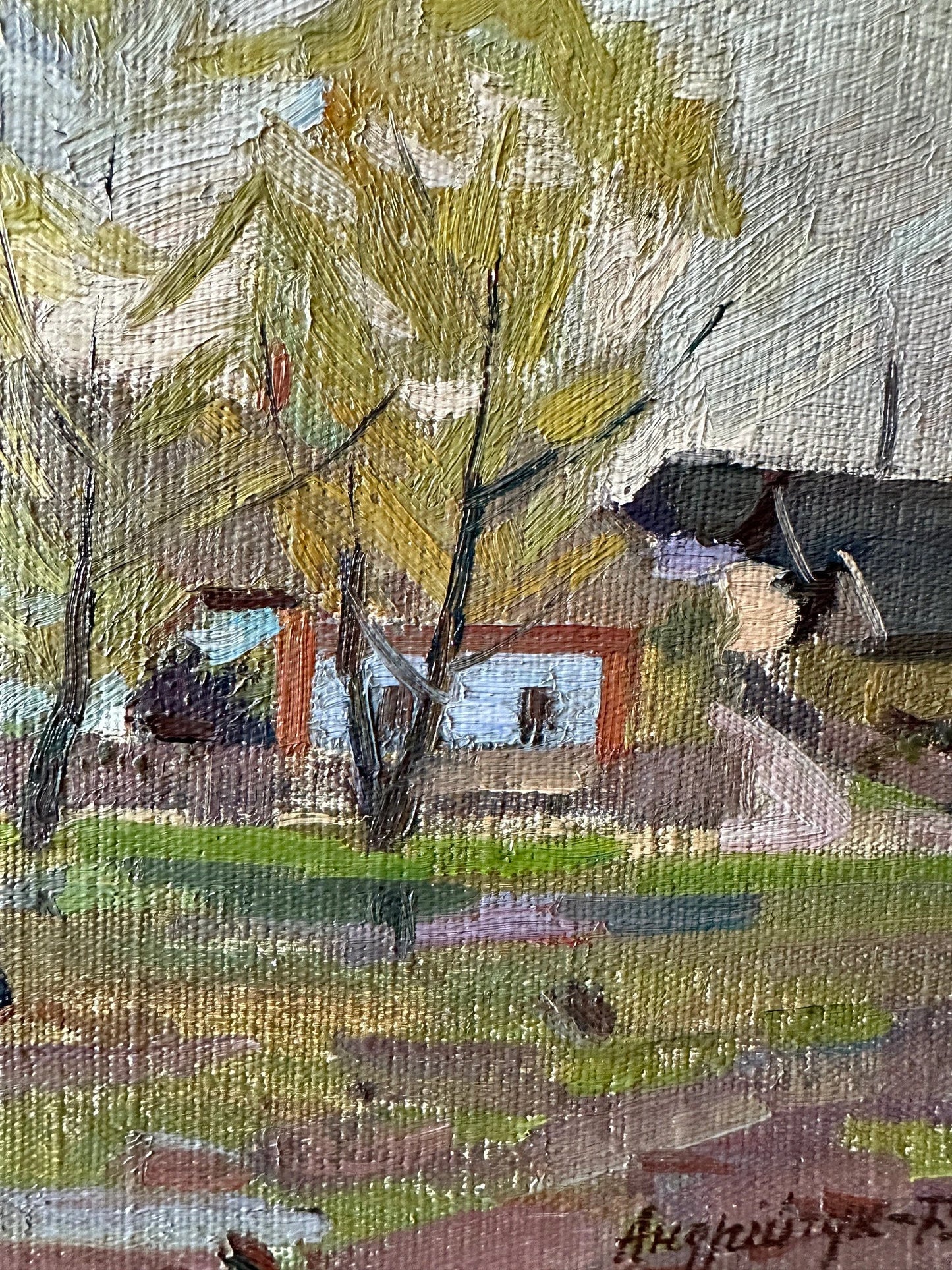 Original painting, ukrainian painting, vintage, wall art, impressionism, landscape, On the outskirts of the village, artist M. Andriychuk