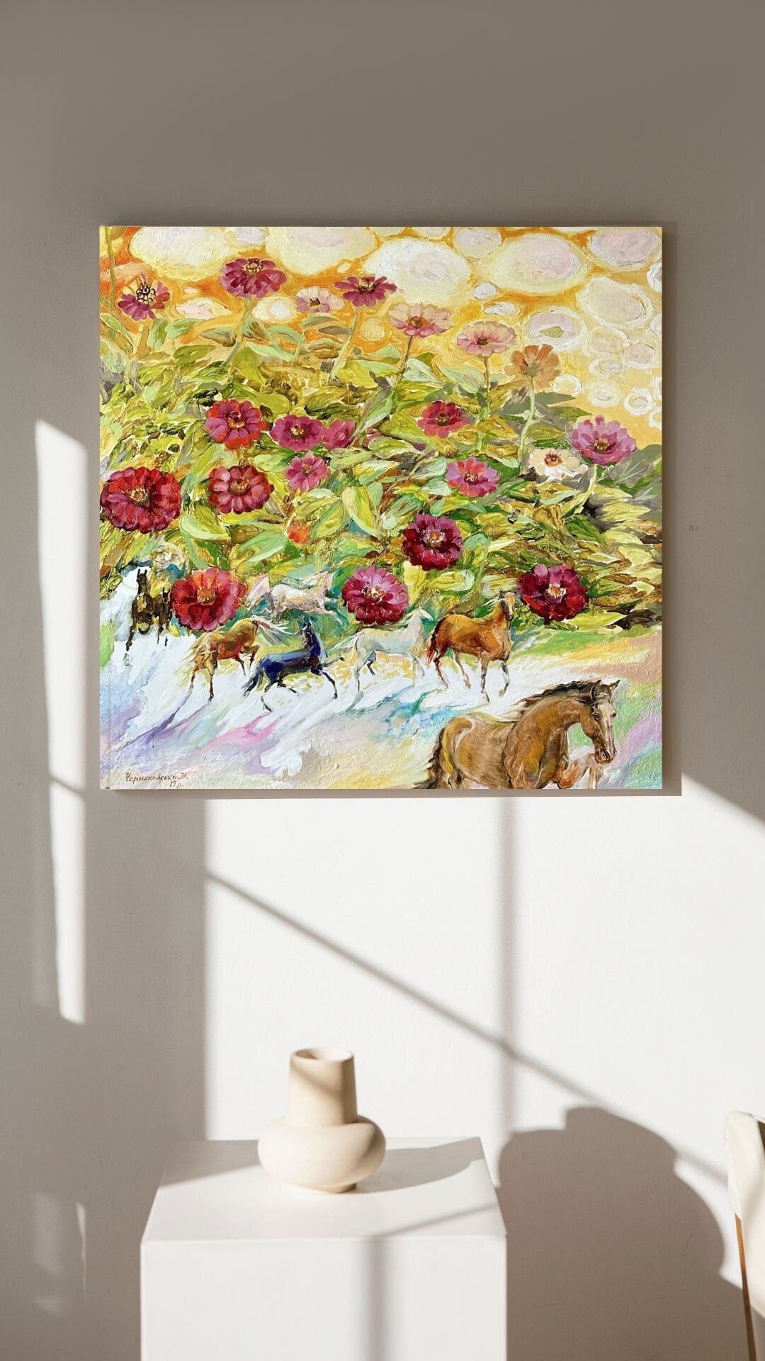 Original painting, gift, ukrainian painting, wall painting, animals, flower painting, landscape, flower dream, artist N. Chernyakhovskaya