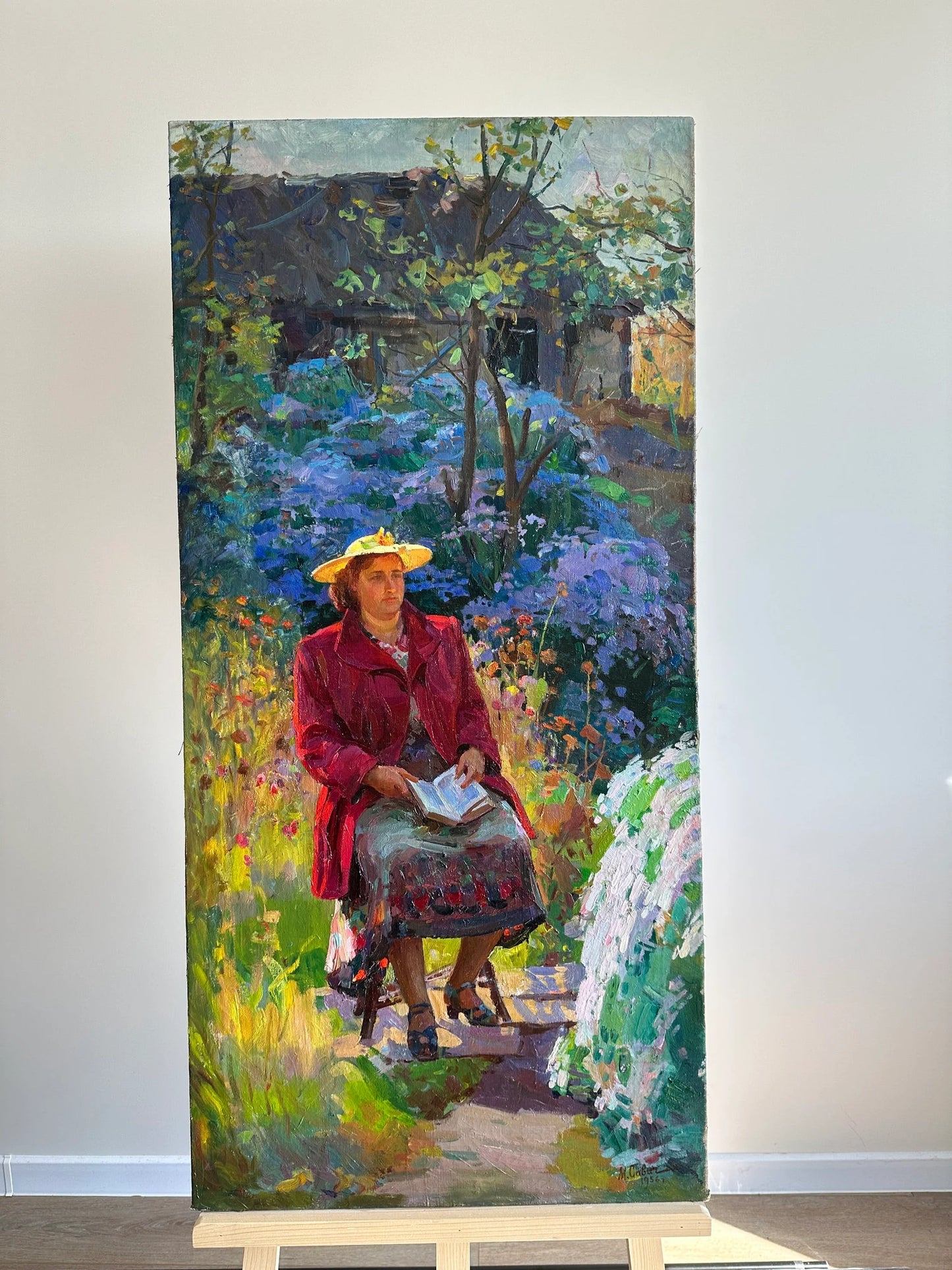 Original painting, ukrainian painting, socialist realism, wall art, impressionism, landscape, portrait, In the garden, artist M. Savych