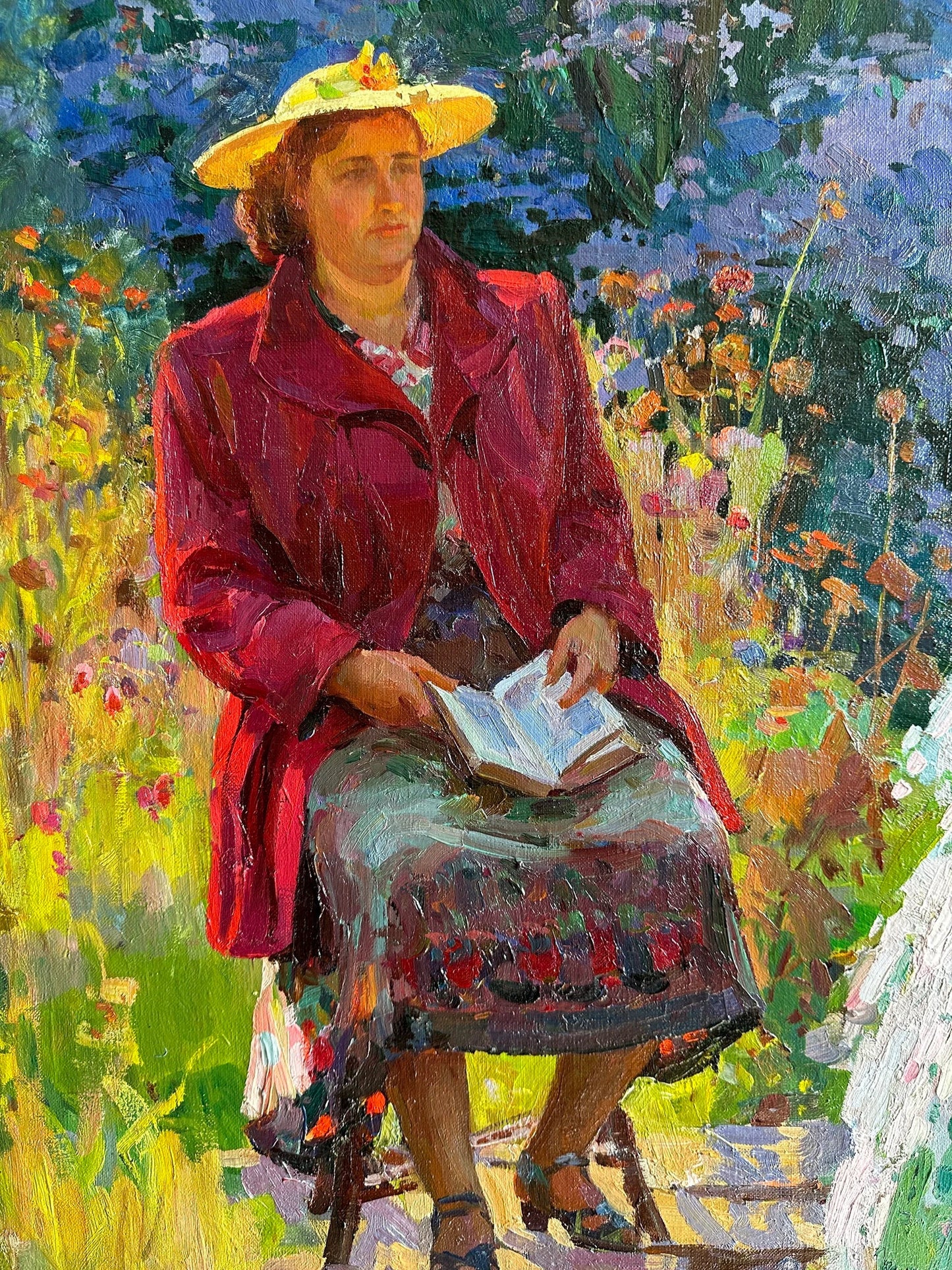 Original painting, ukrainian painting, socialist realism, wall art, impressionism, landscape, portrait, In the garden, artist M. Savych