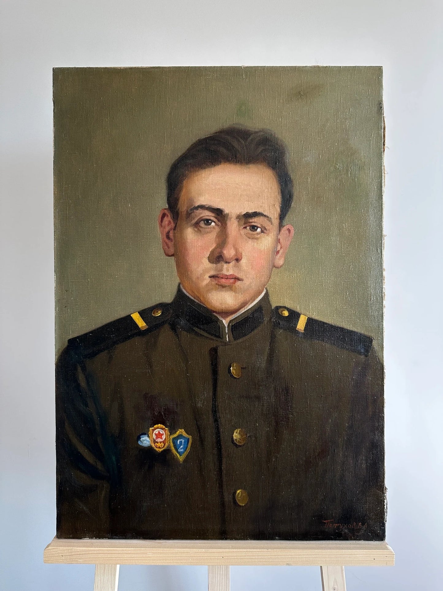 Original oil painting, gift, ukrainian painting, wall art, socialist realism, portrait, Military, Corporal, artist V. Petukhov