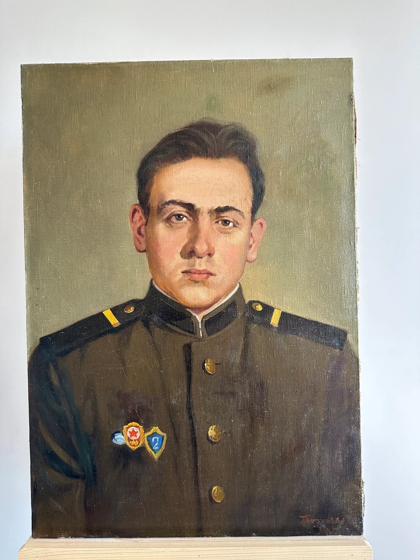 Original oil painting, gift, ukrainian painting, wall art, socialist realism, portrait, Military, Corporal, artist V. Petukhov