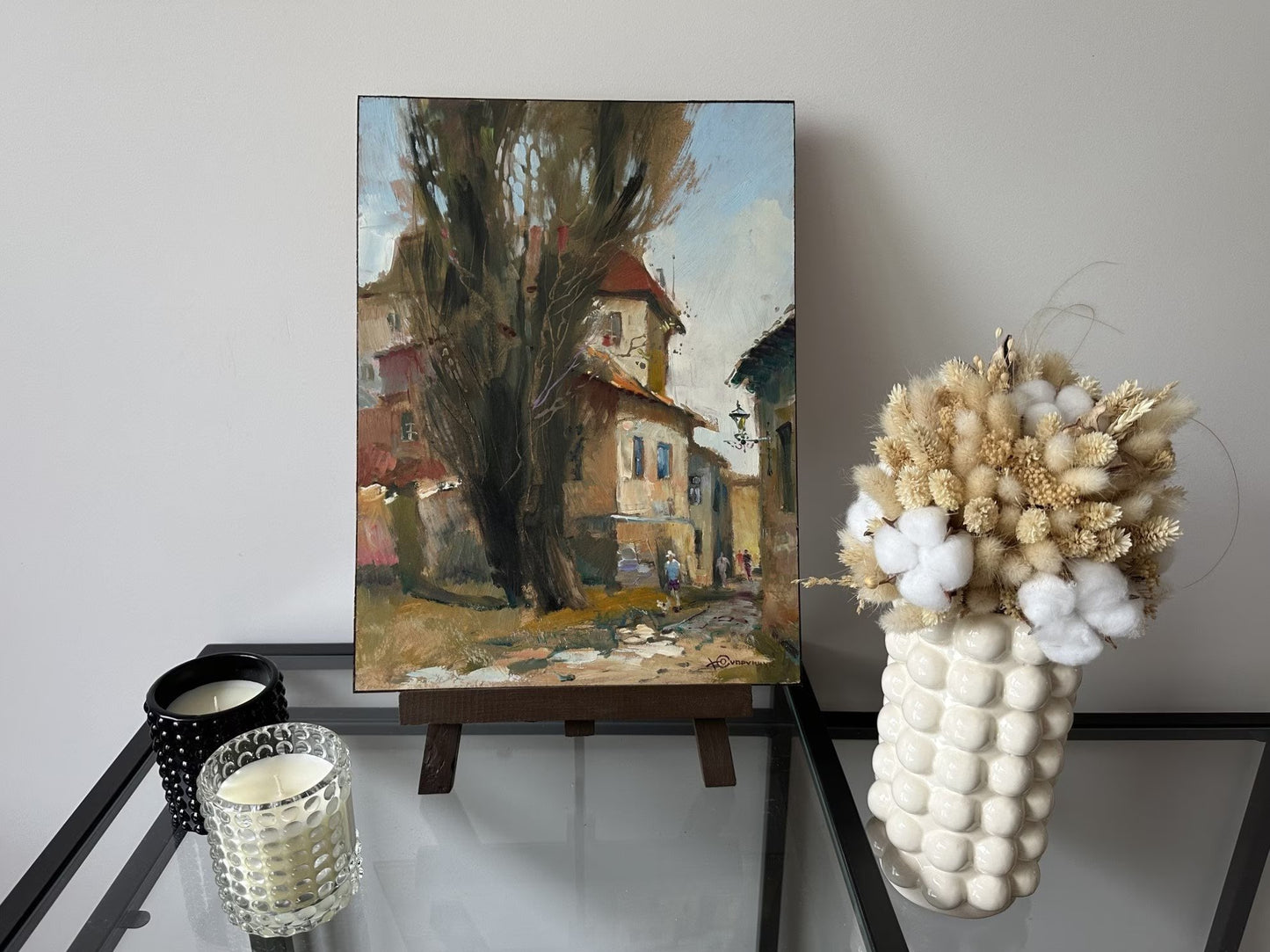 Original oil painting, gift for her, ukrainian painting, vintage, wall art, landscape, Autumn day, artist Y. Suprunchuk