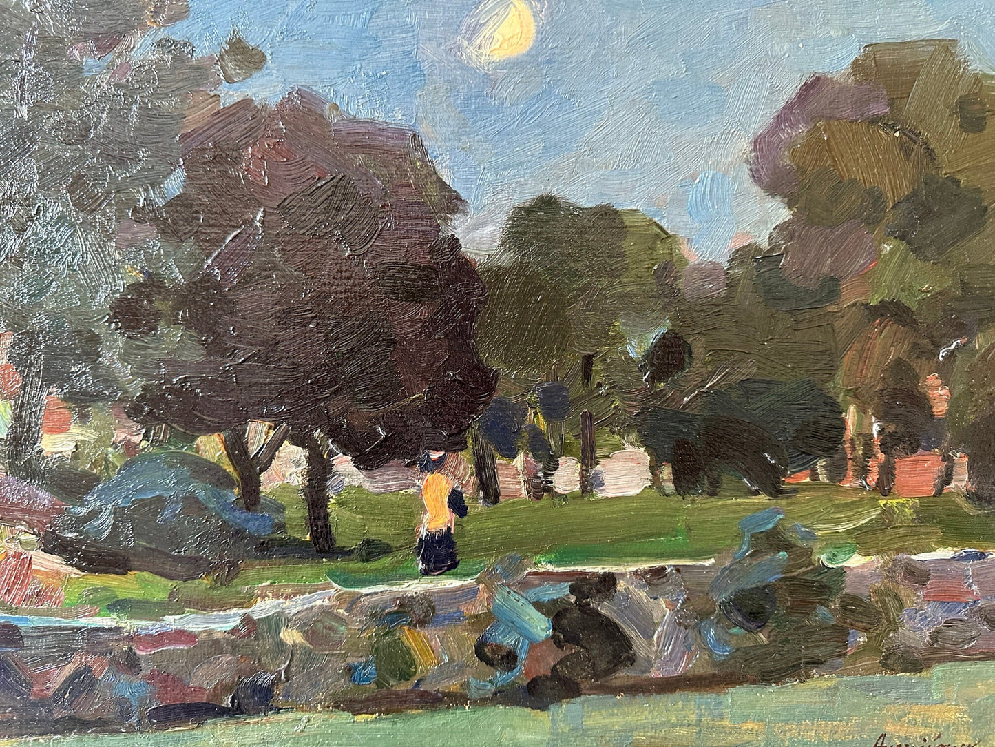 Original painting, ukrainian painting, vintage, wall art, impressionism, landscape, Evening in the park, artist M. Andriychuk