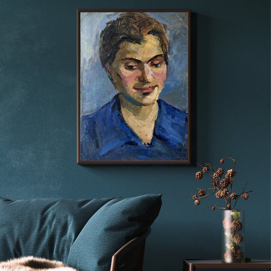 VINTAGE ORIGINAL PAINTING, oil painting, vintage realism, socialist realism, portrait, female portrait, male portrait, artist K. Litvin