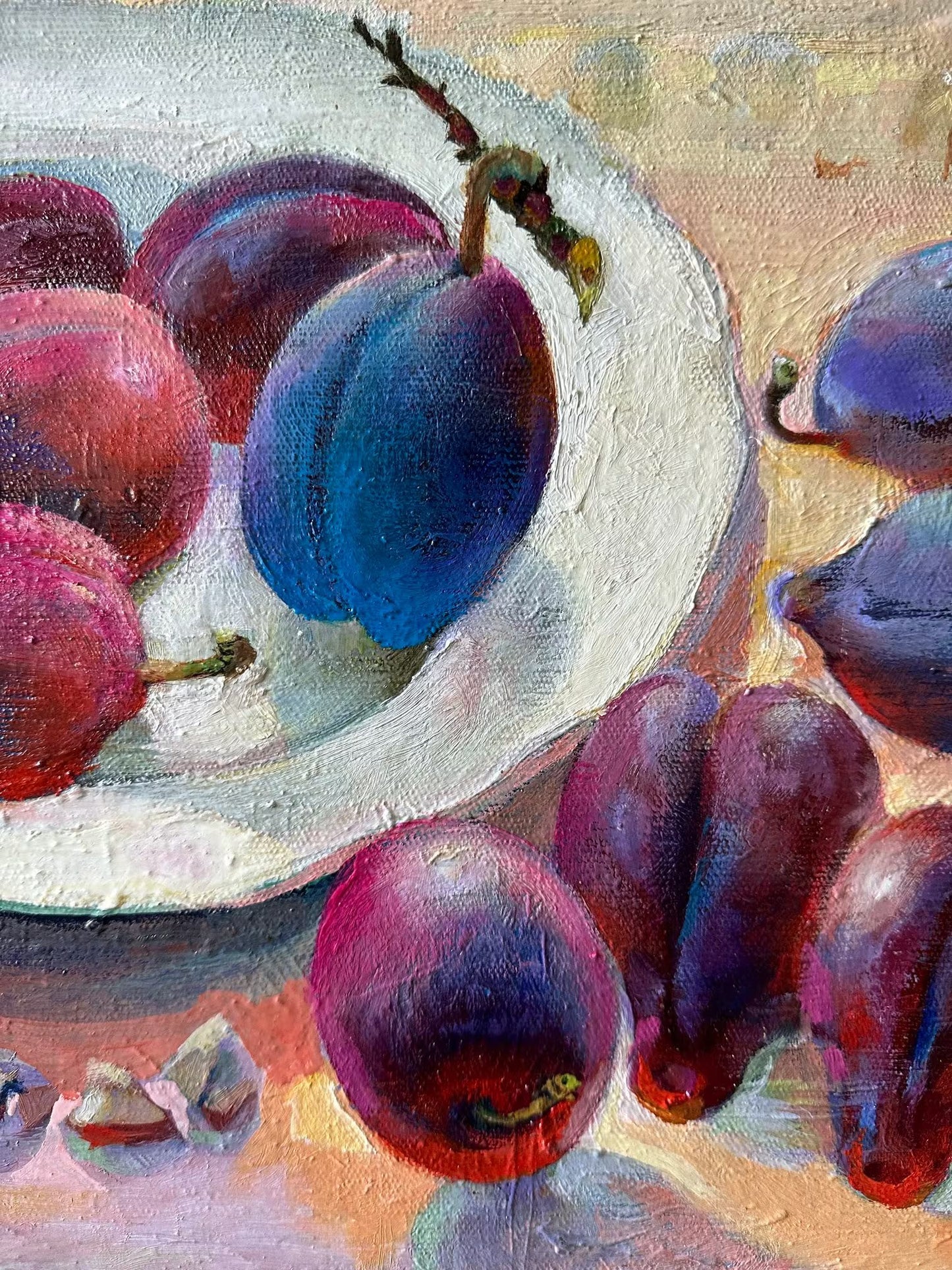 Original painting, gift, ukrainian painting, wall painting, portrait, landscape, still life, Plums on the table, artist N. Chernyakhovskaya