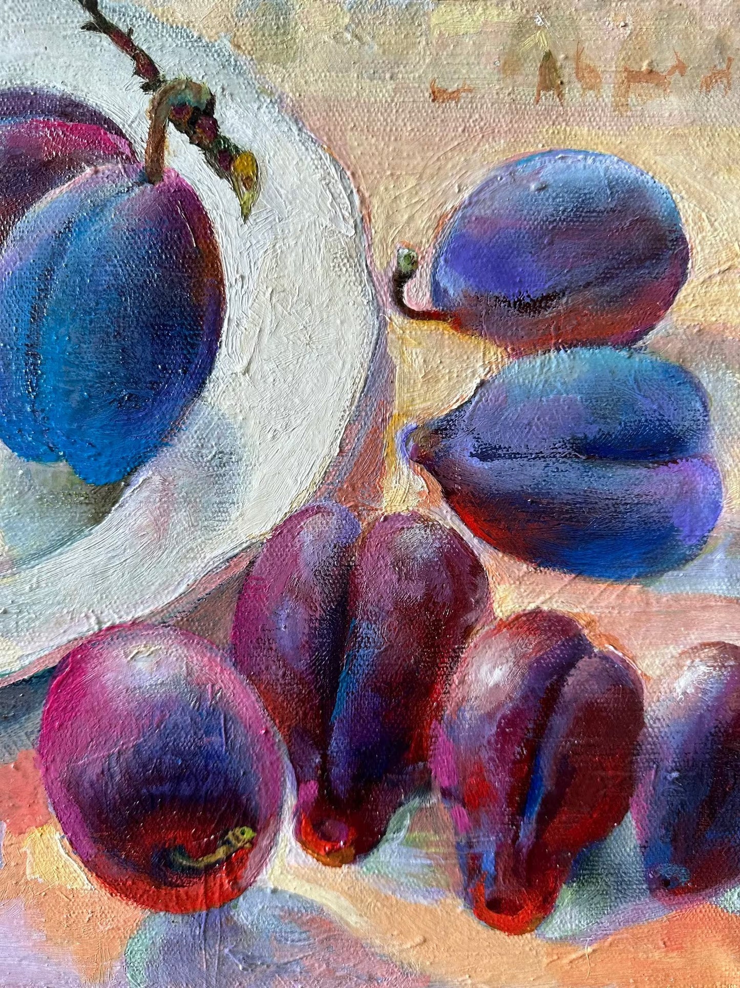 Original painting, gift, ukrainian painting, wall painting, portrait, landscape, still life, Plums on the table, artist N. Chernyakhovskaya