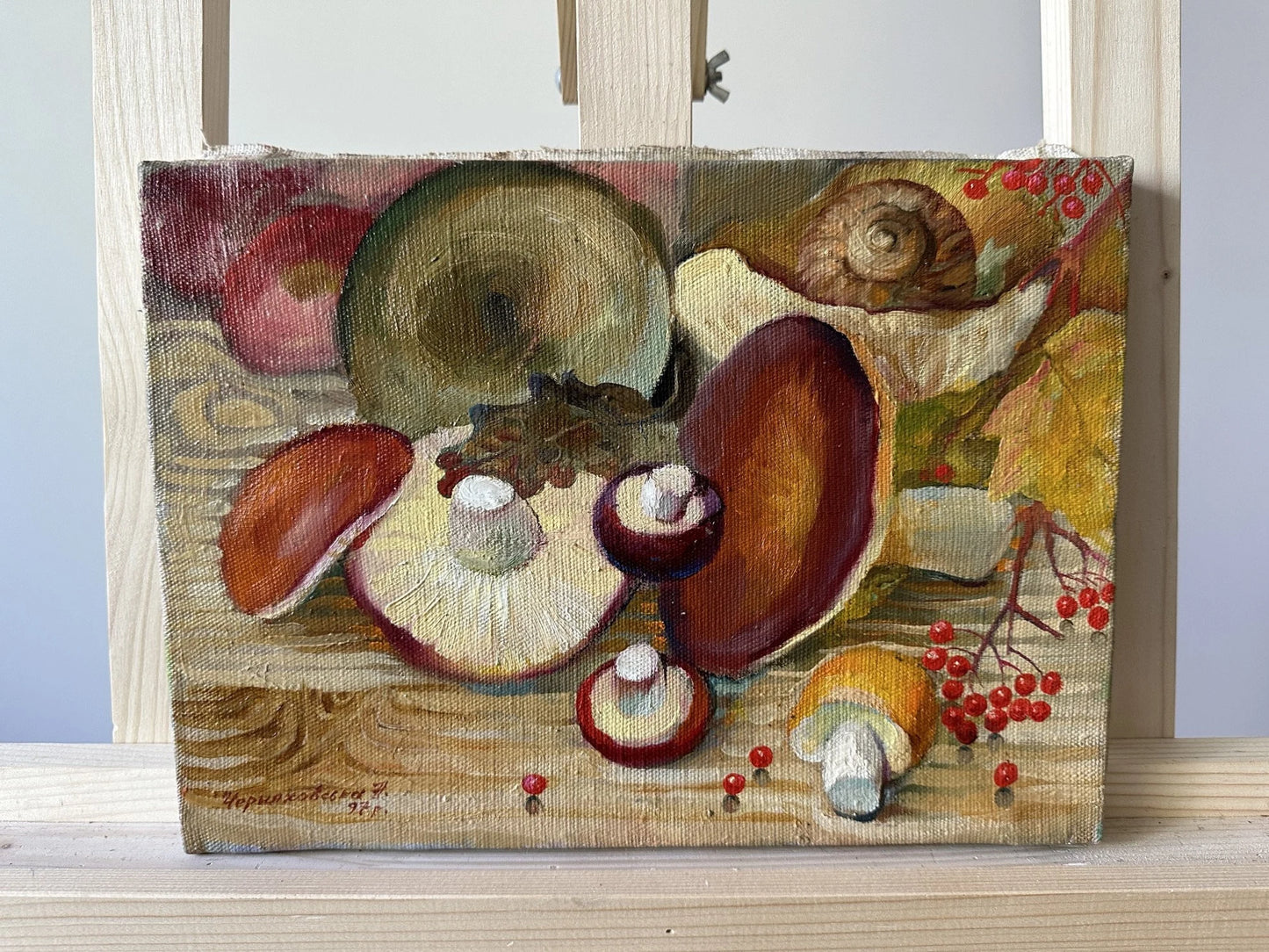 Original painting, gift, ukrainian painting, wall painting, landscape, still life, Basket with mushrooms, artist N. Chernyakhovskaya