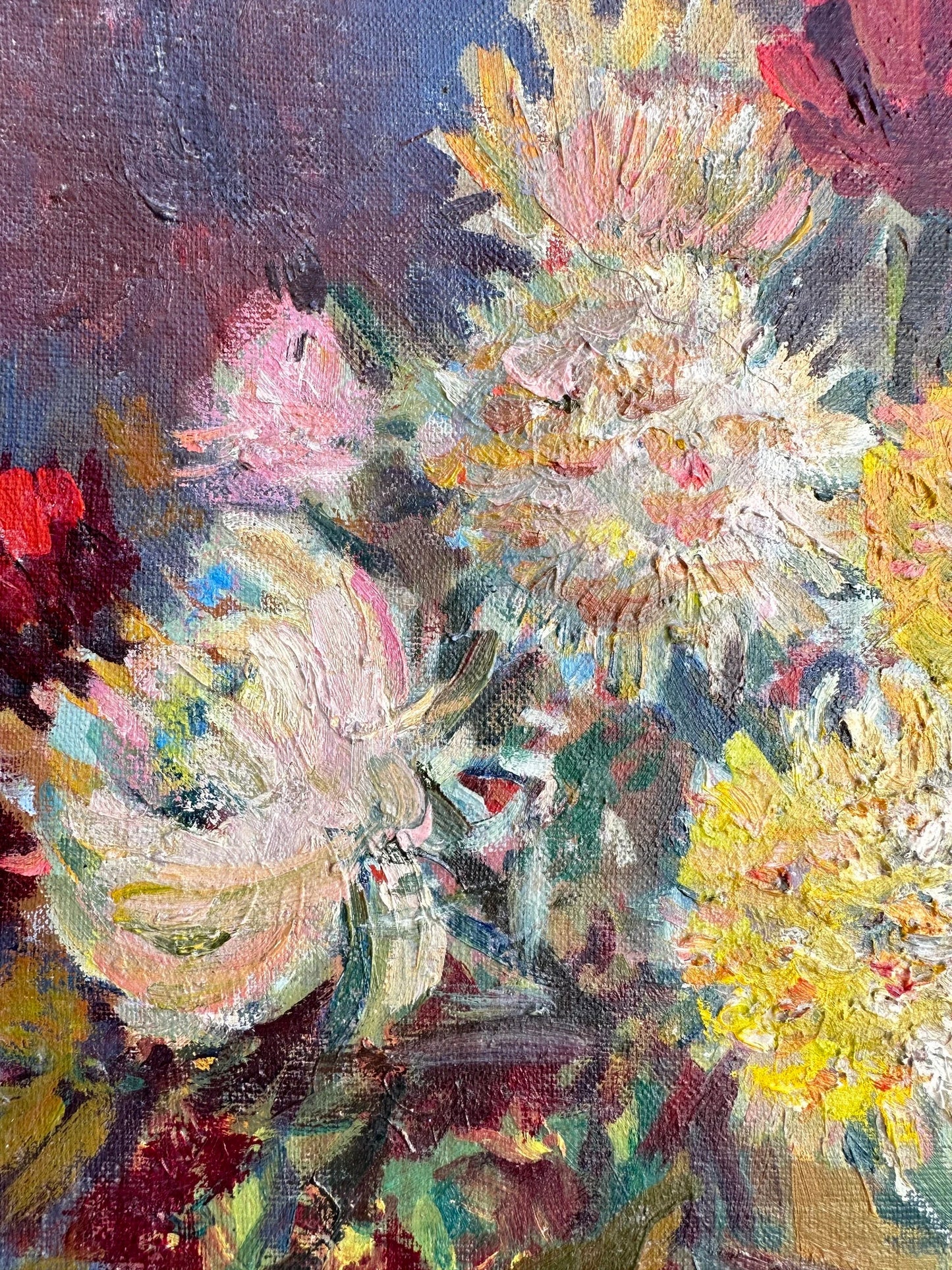 VINTAGE ORIGINAL PAINTING, oil painting, vintage realism, modern painting, still life, Autumn flowers, artist G. Zorya