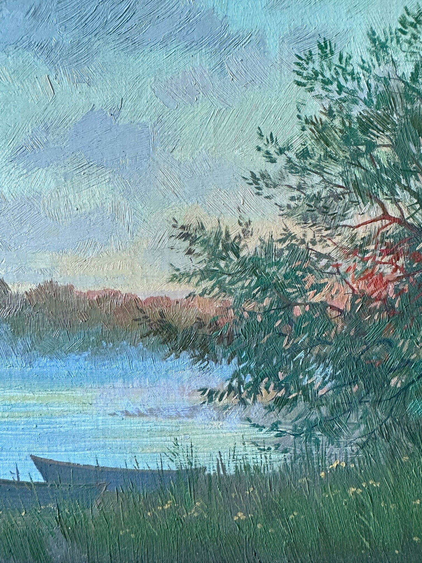 VINTAGE ORIGINAL PAINTING, oil painting, ukrainian painting, impressionism, landscape, Summer evening, artist V. Savenets