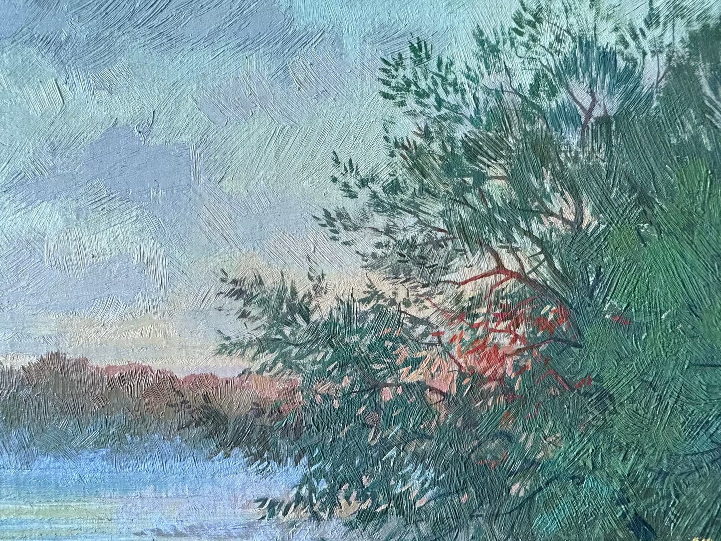 VINTAGE ORIGINAL PAINTING, oil painting, ukrainian painting, impressionism, landscape, Summer evening, artist V. Savenets